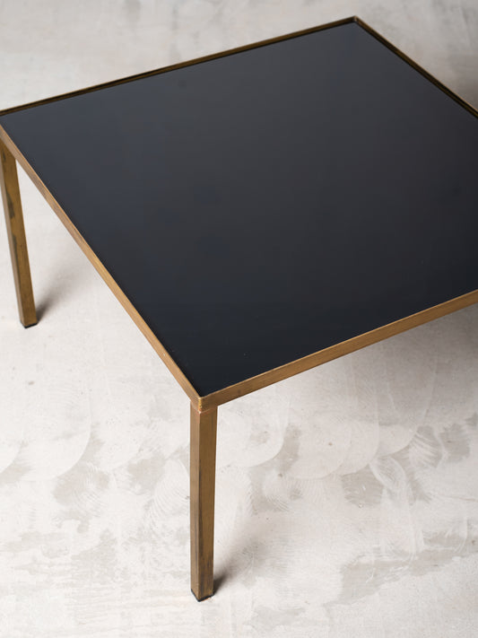 Square Brass & Black Glass Coffee Table - 1970s European Modernism