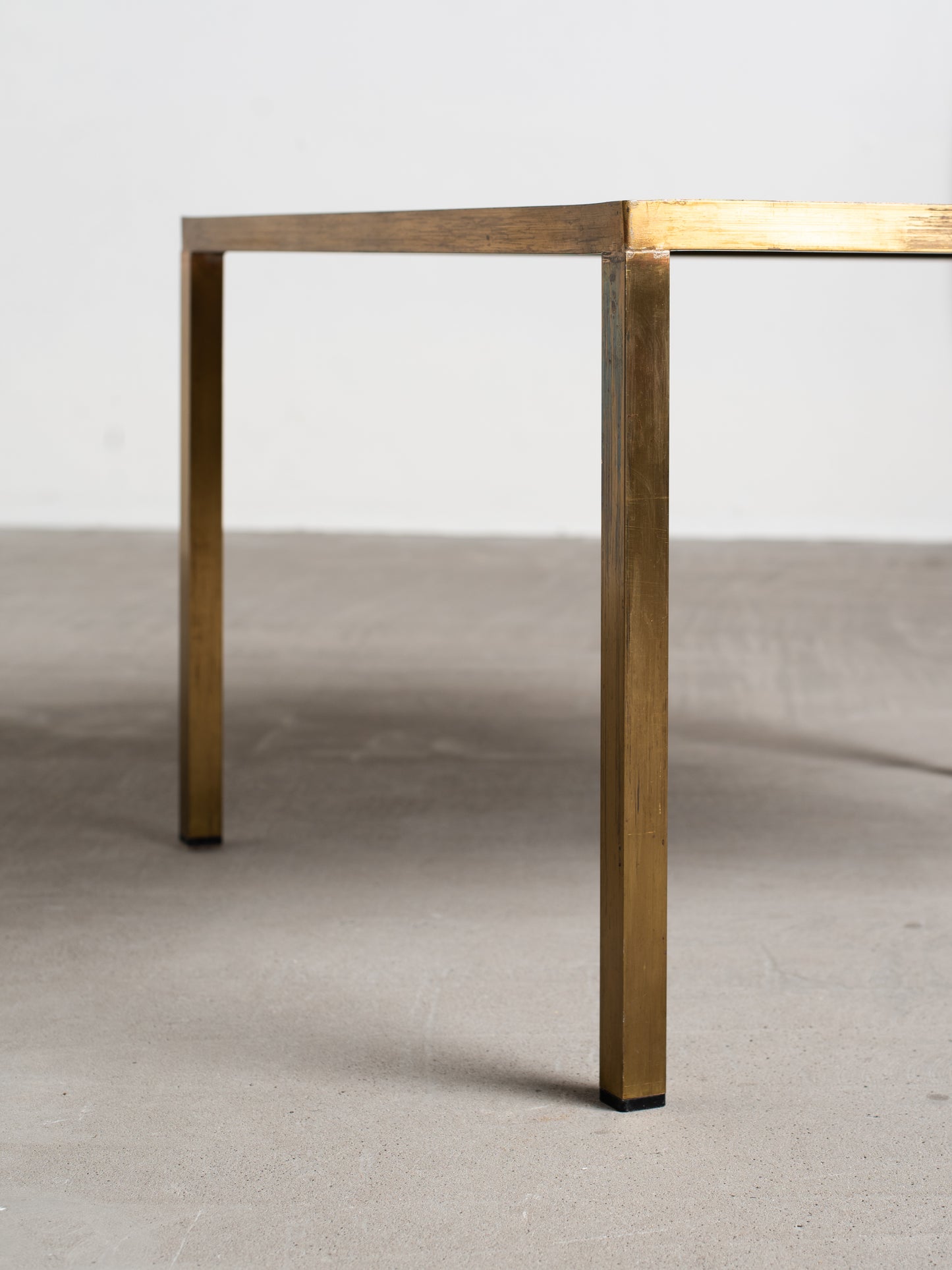 Square Brass & Black Glass Coffee Table - 1970s European Modernism