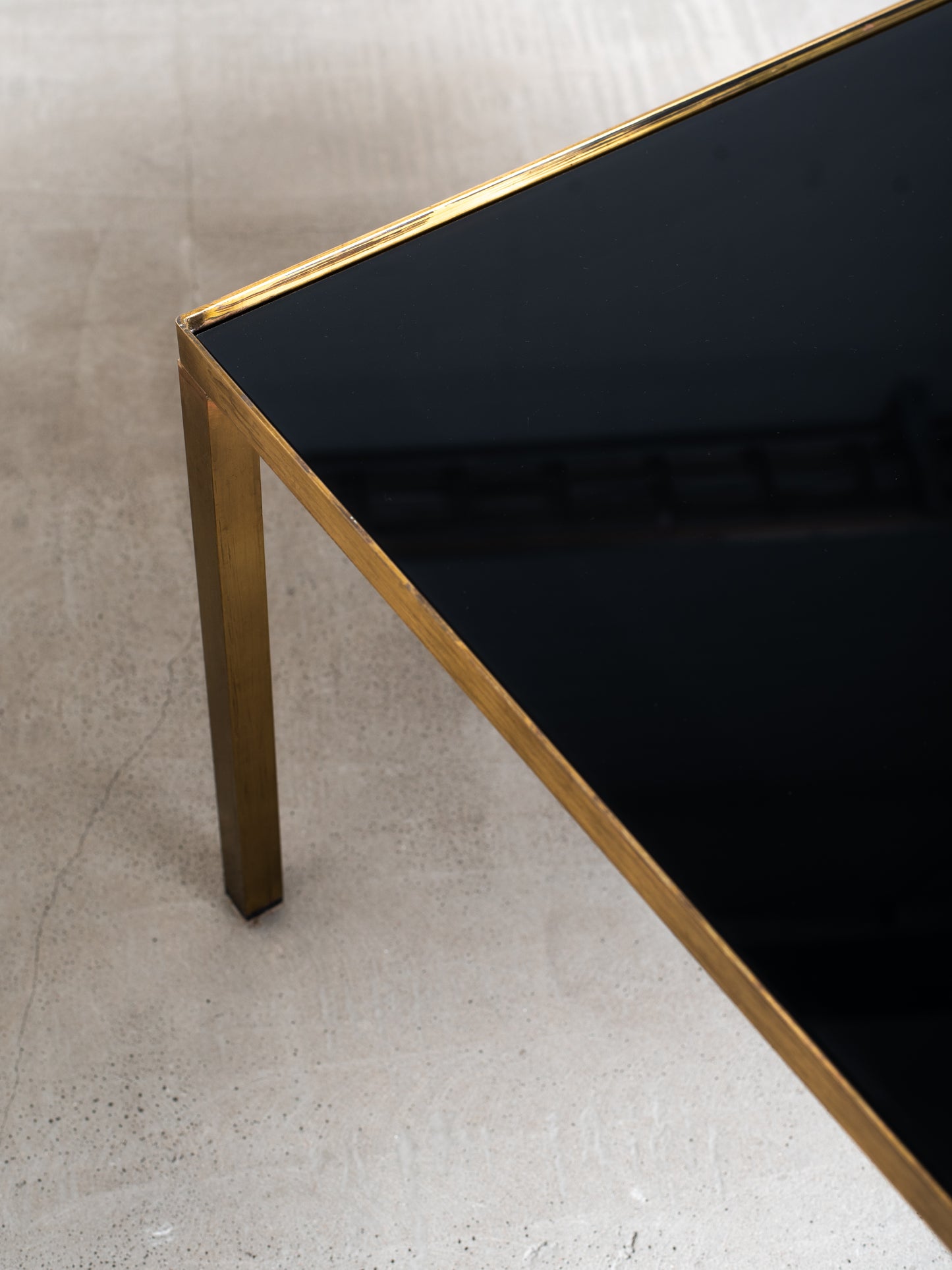 Square Brass & Black Glass Coffee Table - 1970s European Modernism