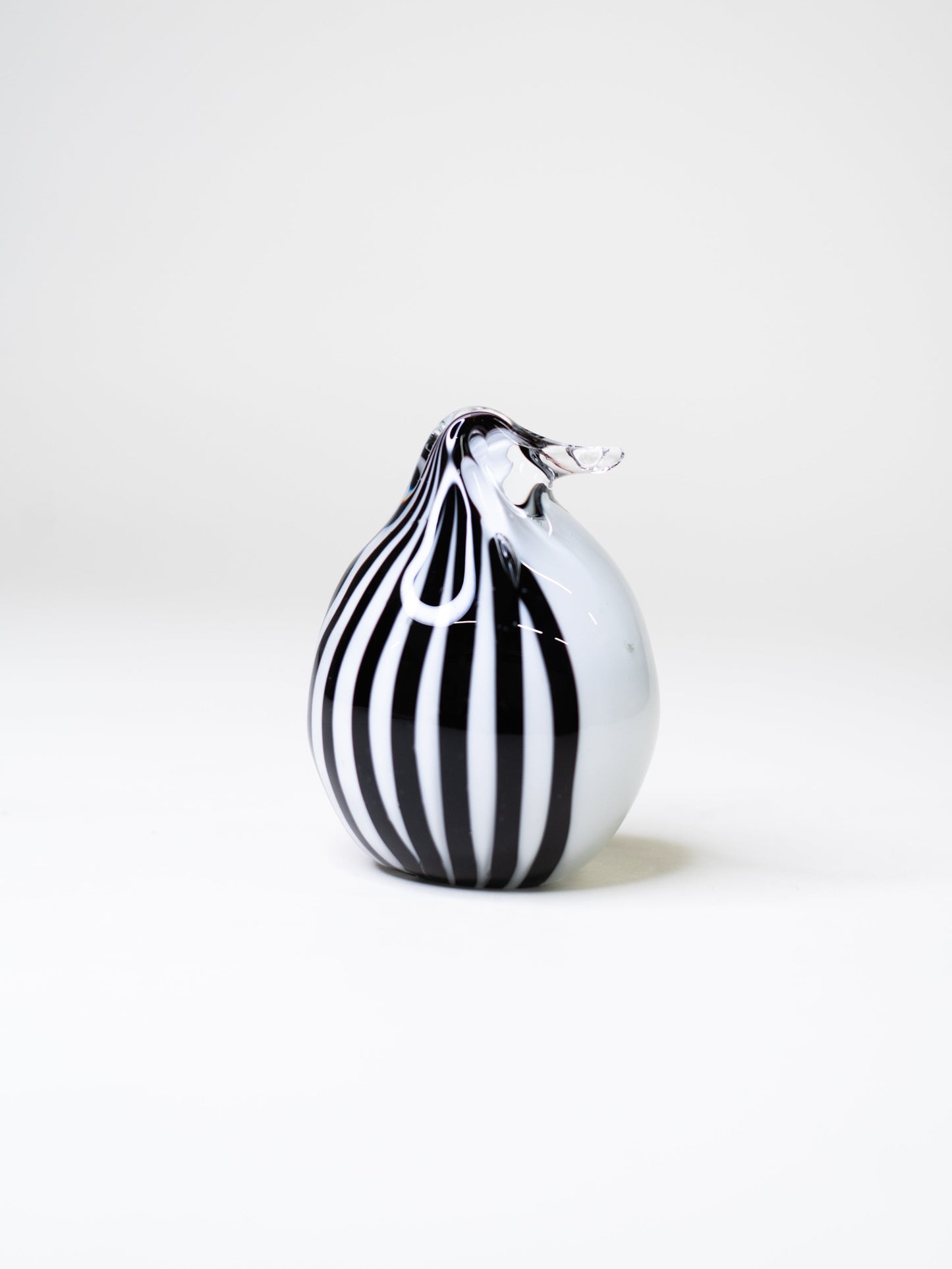 Solid Glass Penguin Sculpture - Black & White Striped