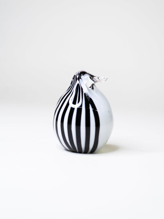 Solid Glass Penguin Sculpture - Black & White Striped