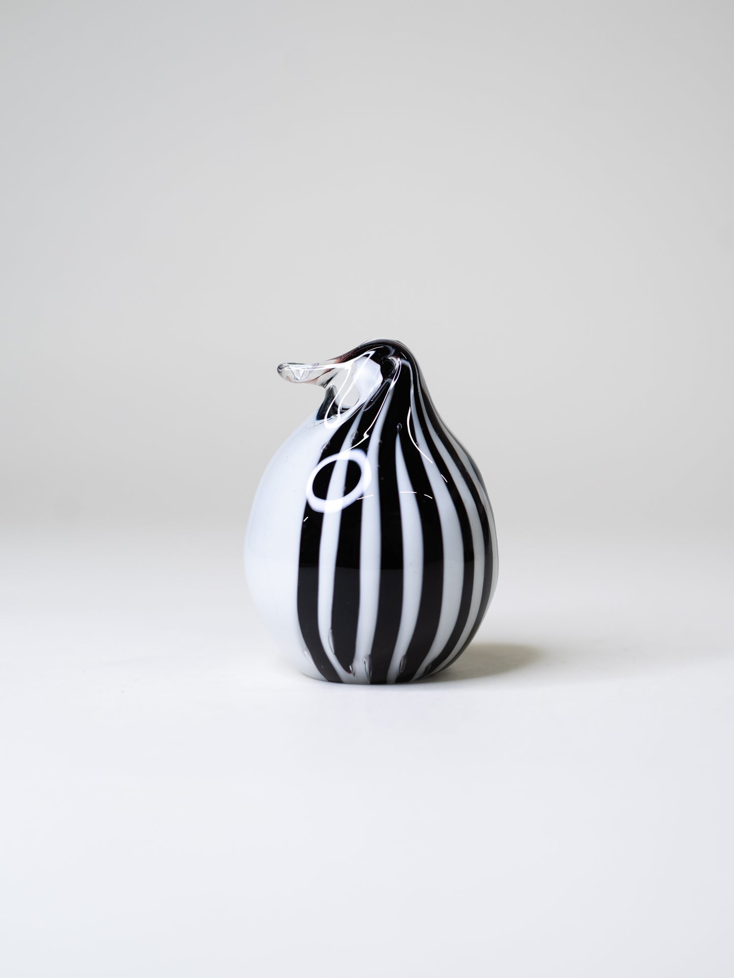 Solid Glass Penguin Sculpture - Black & White Striped