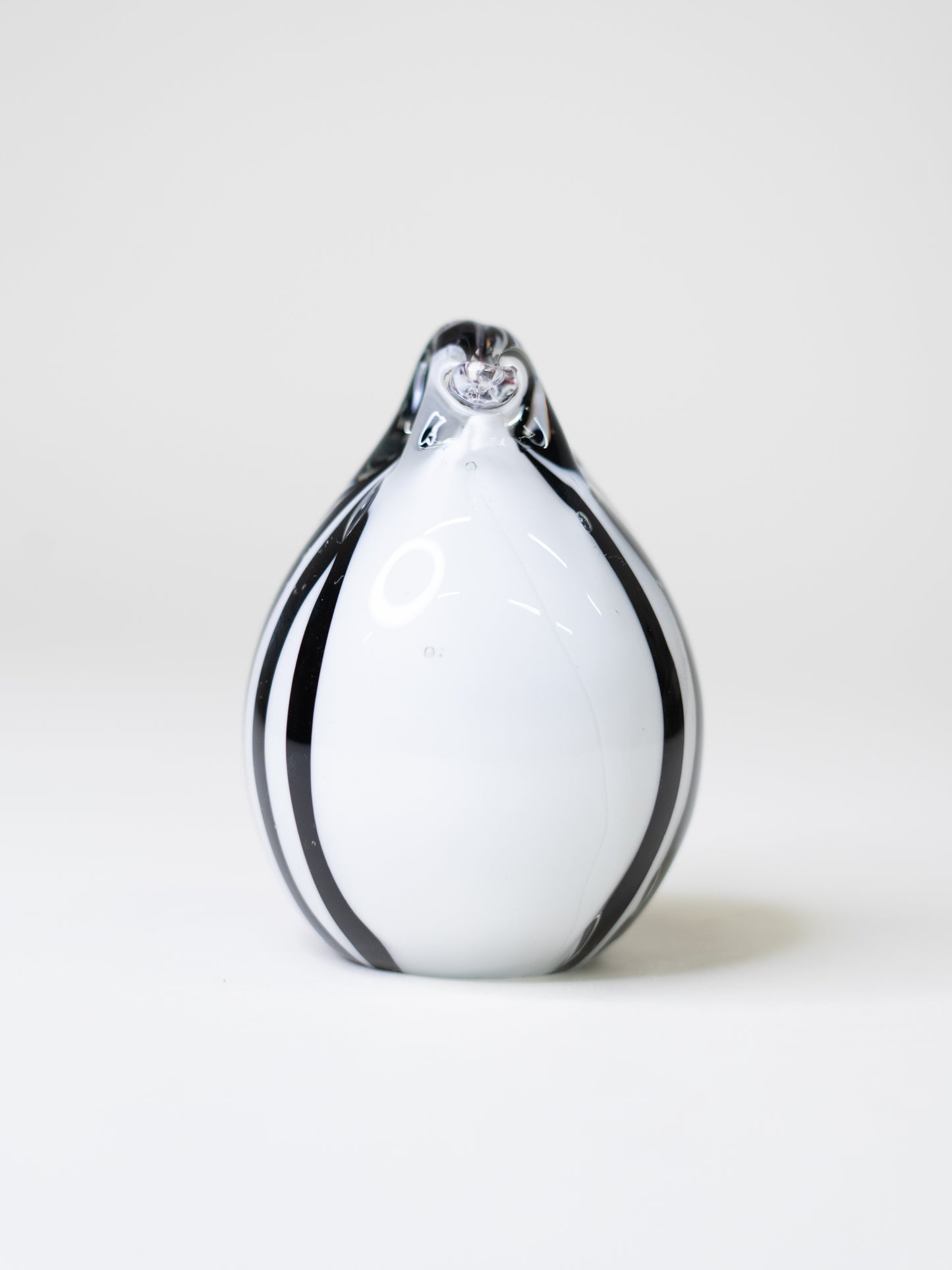 Solid Glass Penguin Sculpture - Black & White Striped