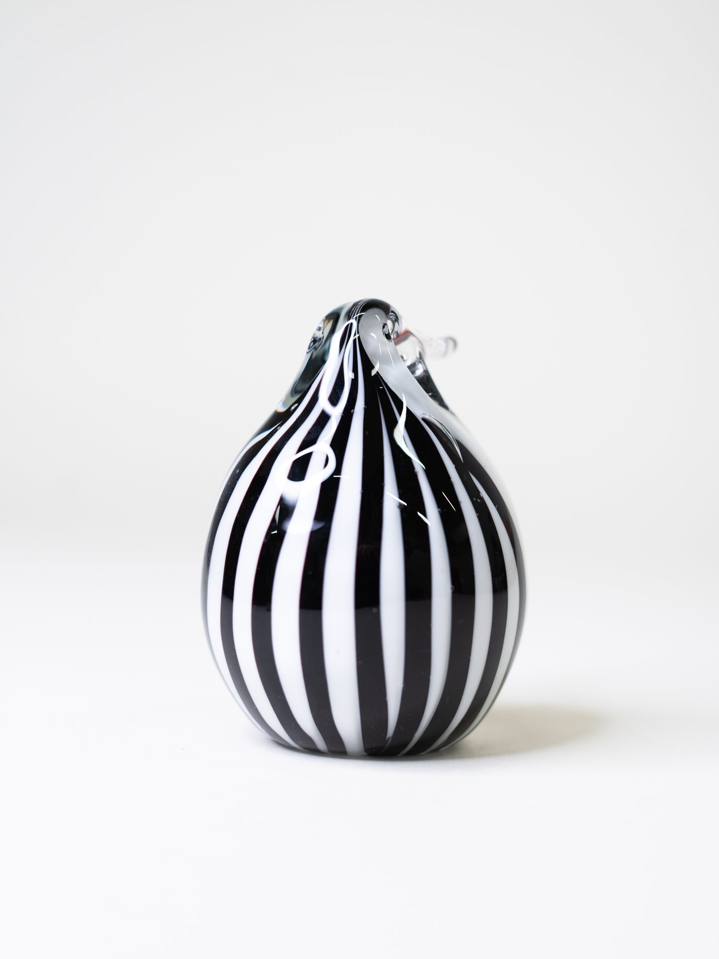 Solid Glass Penguin Sculpture - Black & White Striped