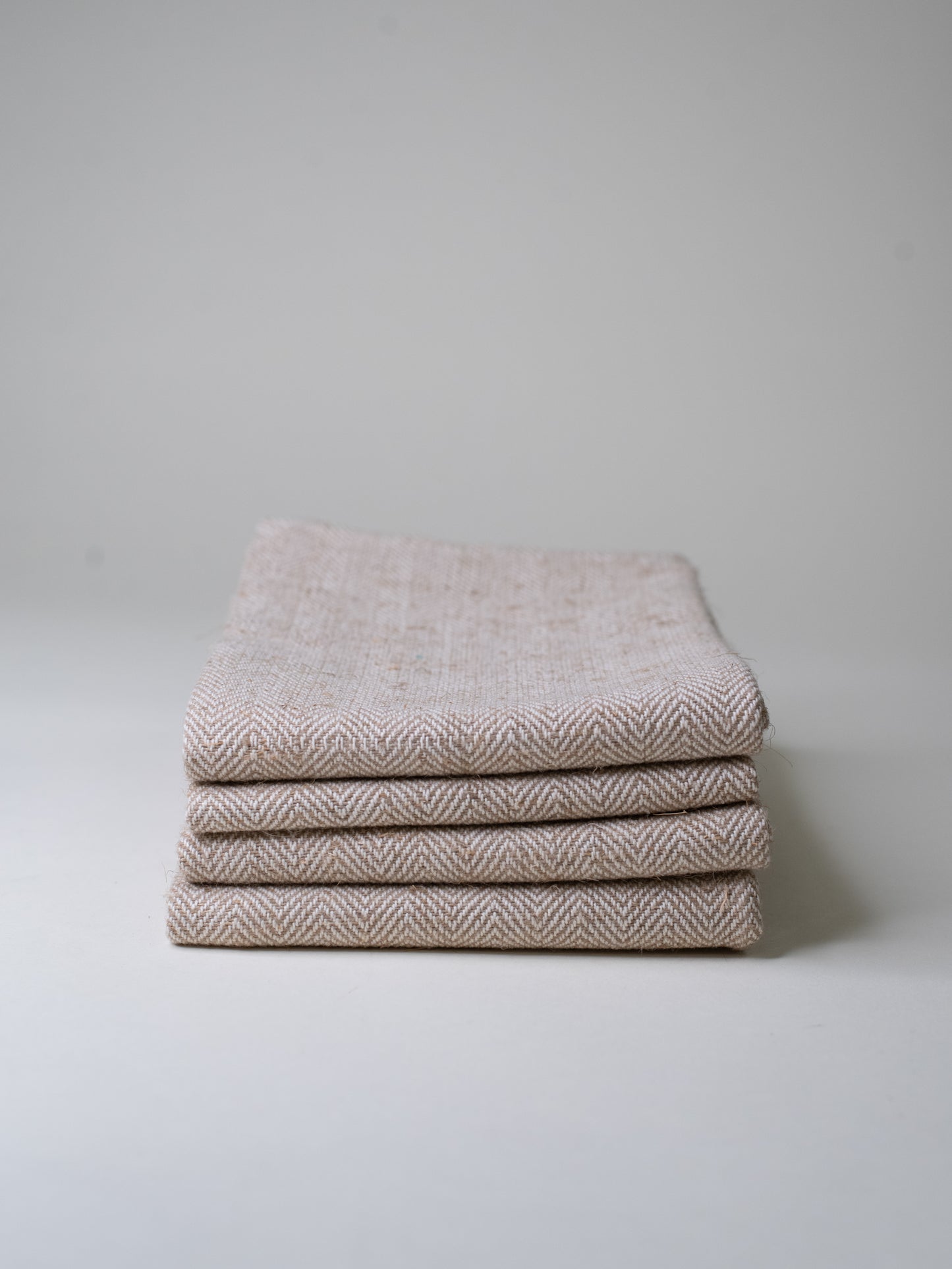 Vintage Finnish Raw Linen Towels in Herringbone Pattern - Set of 4