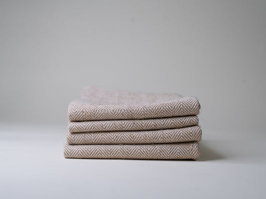 Vintage Finnish Raw Linen Towels in Herringbone Pattern - Set of 4