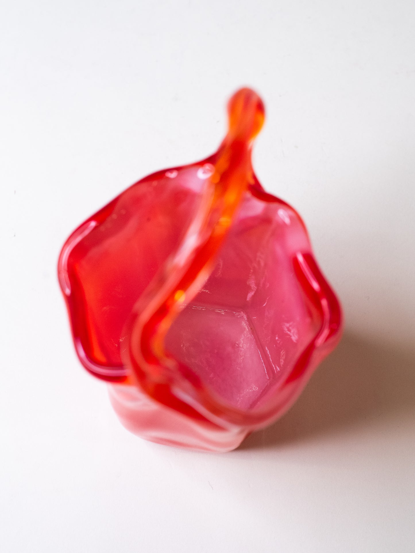 Handblown Cherry-Red Art Glass Basket - Italy, 1960s