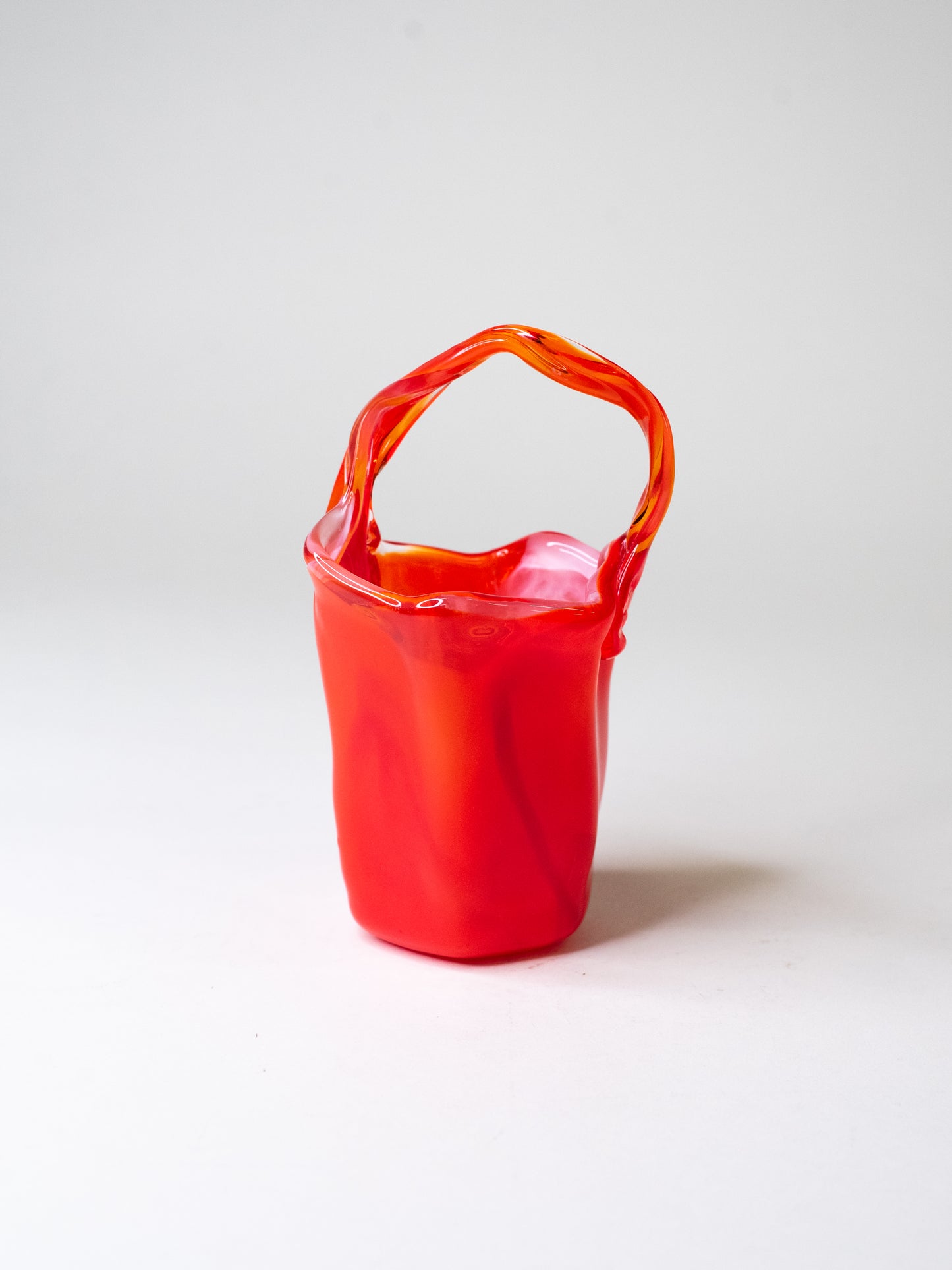 Handblown Cherry-Red Art Glass Basket - Italy, 1960s
