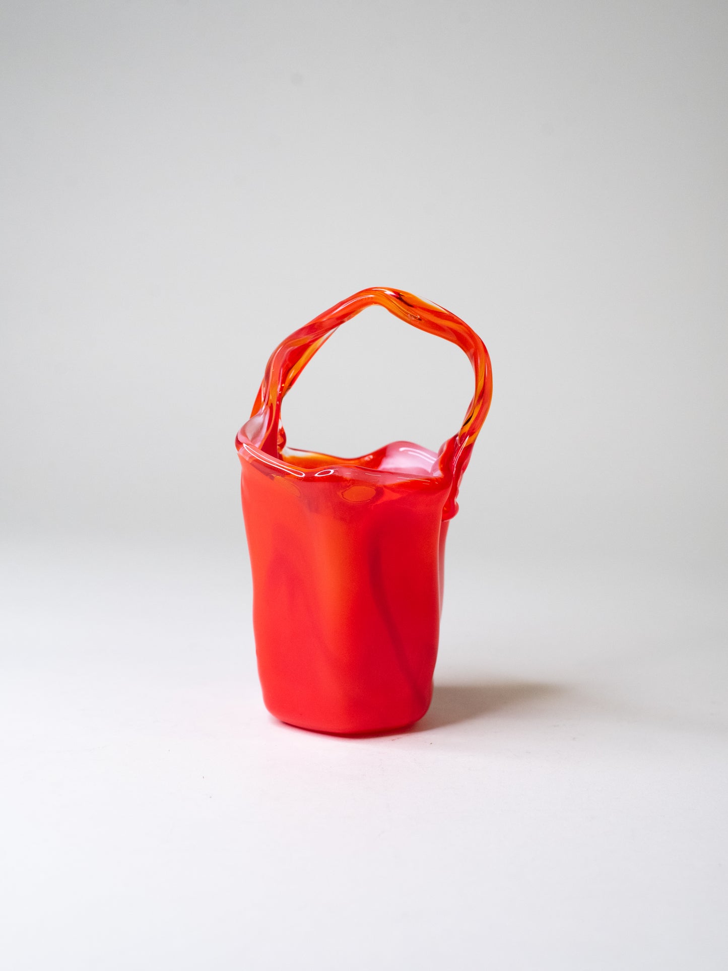 Handblown Cherry-Red Art Glass Basket - Italy, 1960s