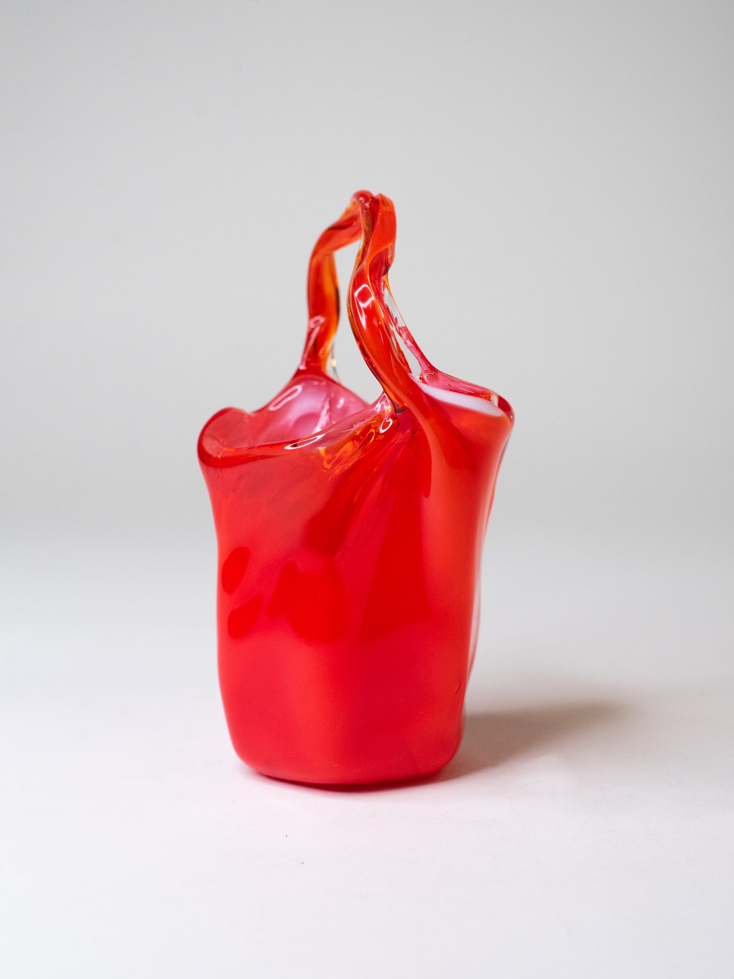 Handblown Cherry-Red Art Glass Basket - Italy, 1960s