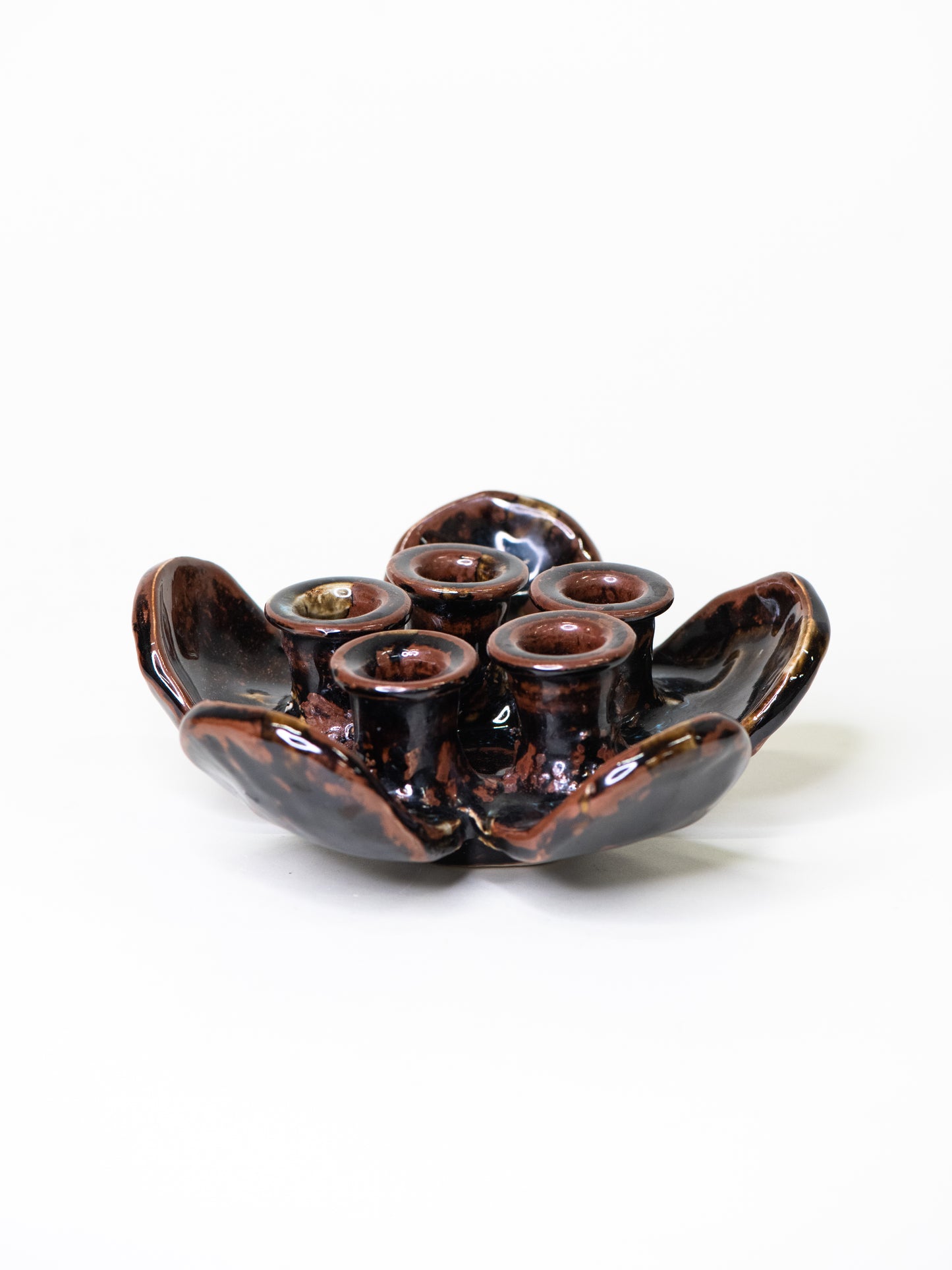 Pentik ‘Kaamoskukka’ Candle Holder in Brown/Moss-Green - Finland, 1970s