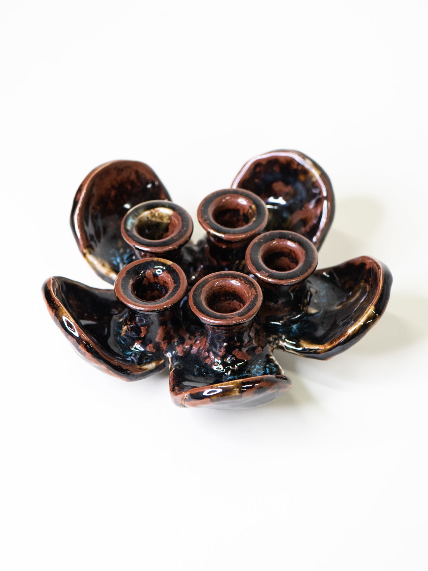 Pentik ‘Kaamoskukka’ Candle Holder in Brown/Moss-Green - Finland, 1970s