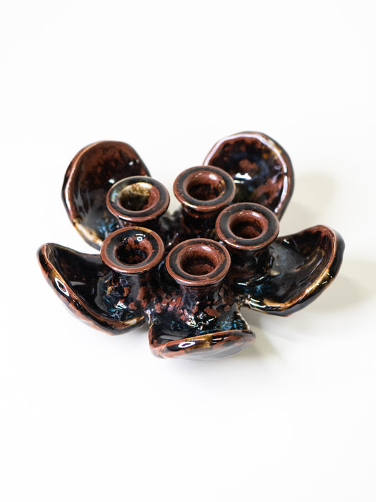 Pentik ‘Kaamoskukka’ Candle Holder in Brown/Moss-Green - Finland, 1970s