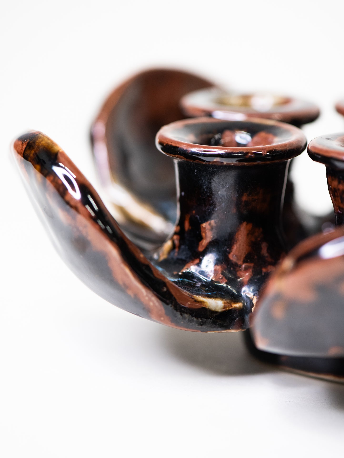 Pentik ‘Kaamoskukka’ Candle Holder in Brown/Moss-Green - Finland, 1970s