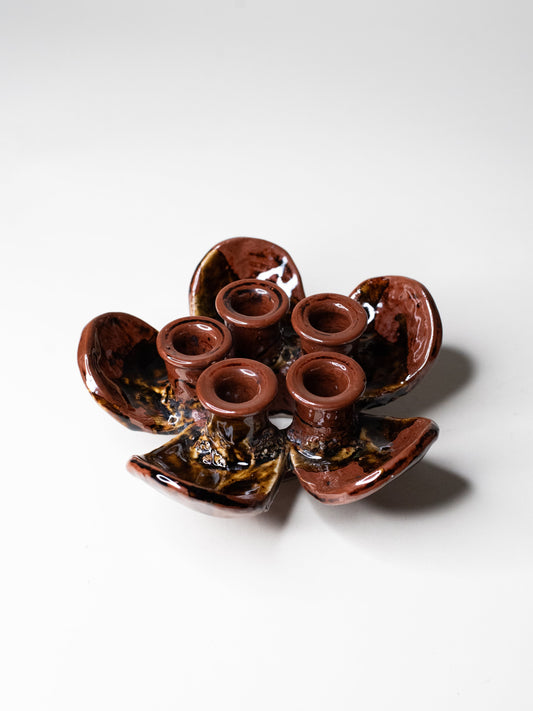 Pentik ‘Kaamoskukka’ Candle Holder in Brown/Ochre - Finland, 1970s