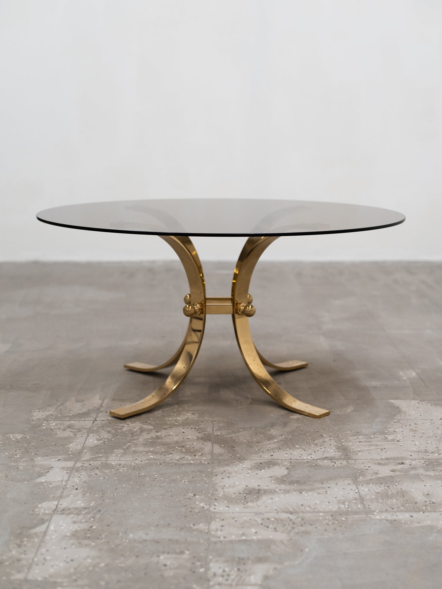 Vintage Brass-Plated Coffee Table with Smoked Glass Top