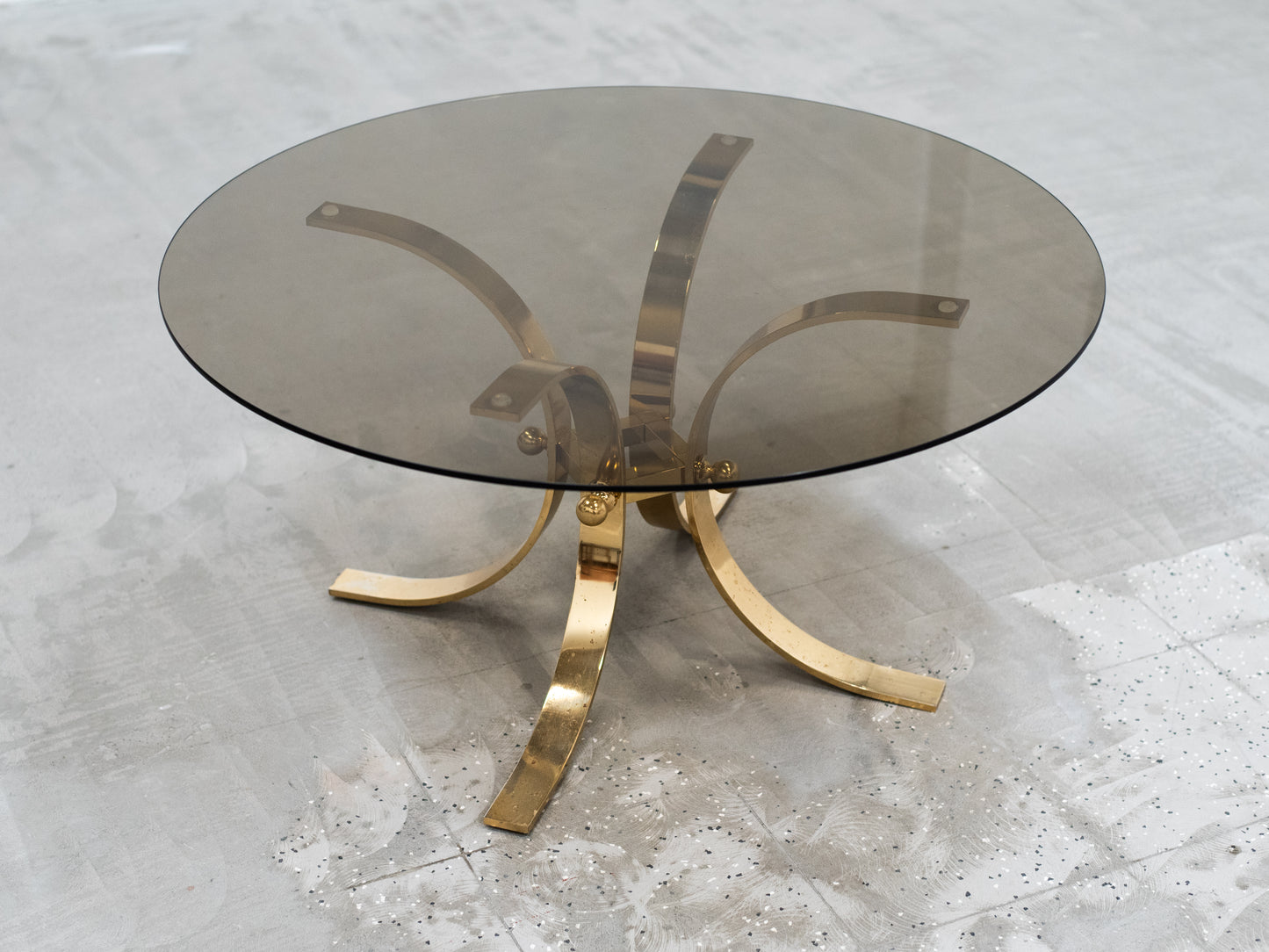 Vintage Brass-Plated Coffee Table with Smoked Glass Top