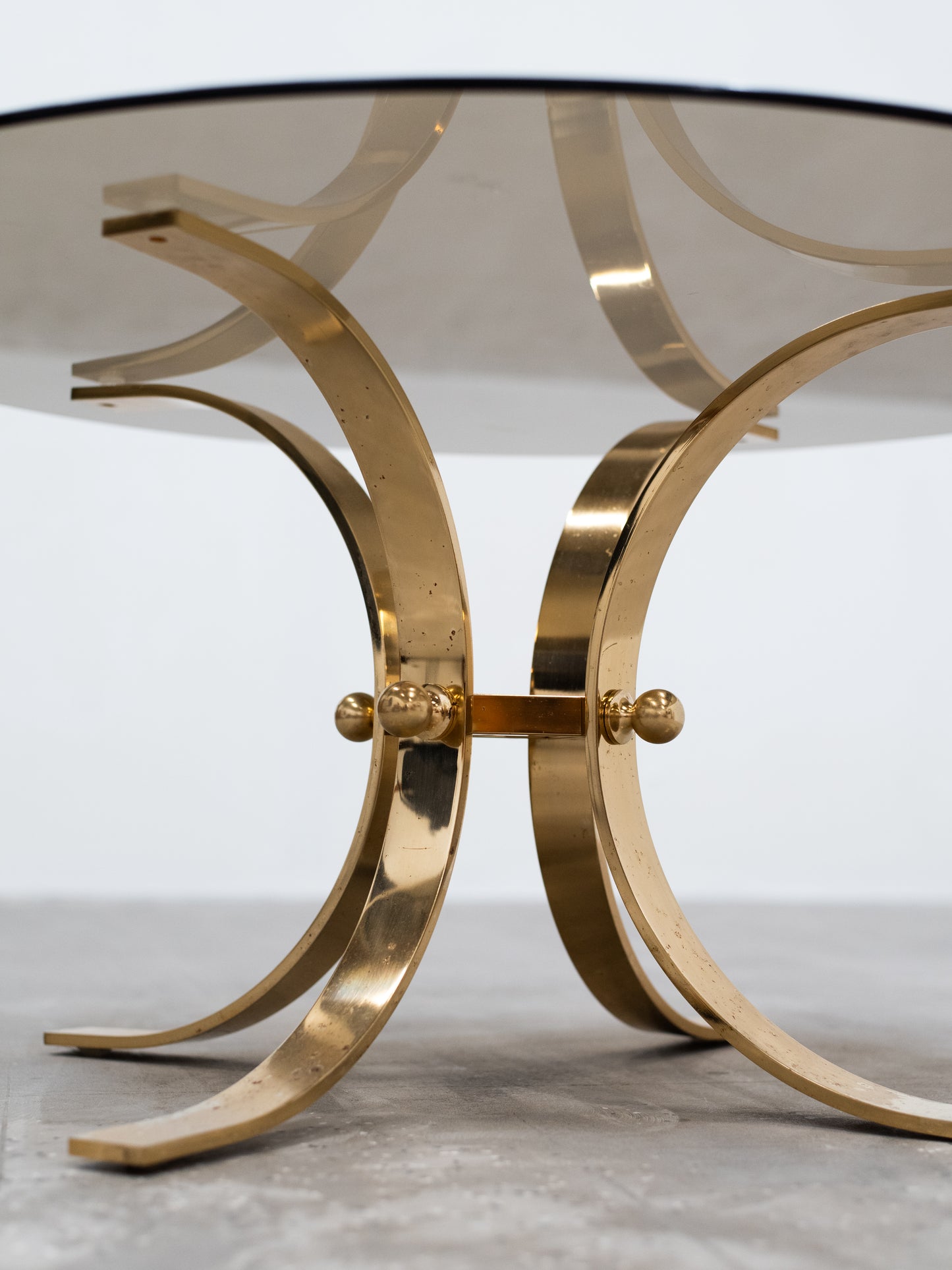 Vintage Brass-Plated Coffee Table with Smoked Glass Top