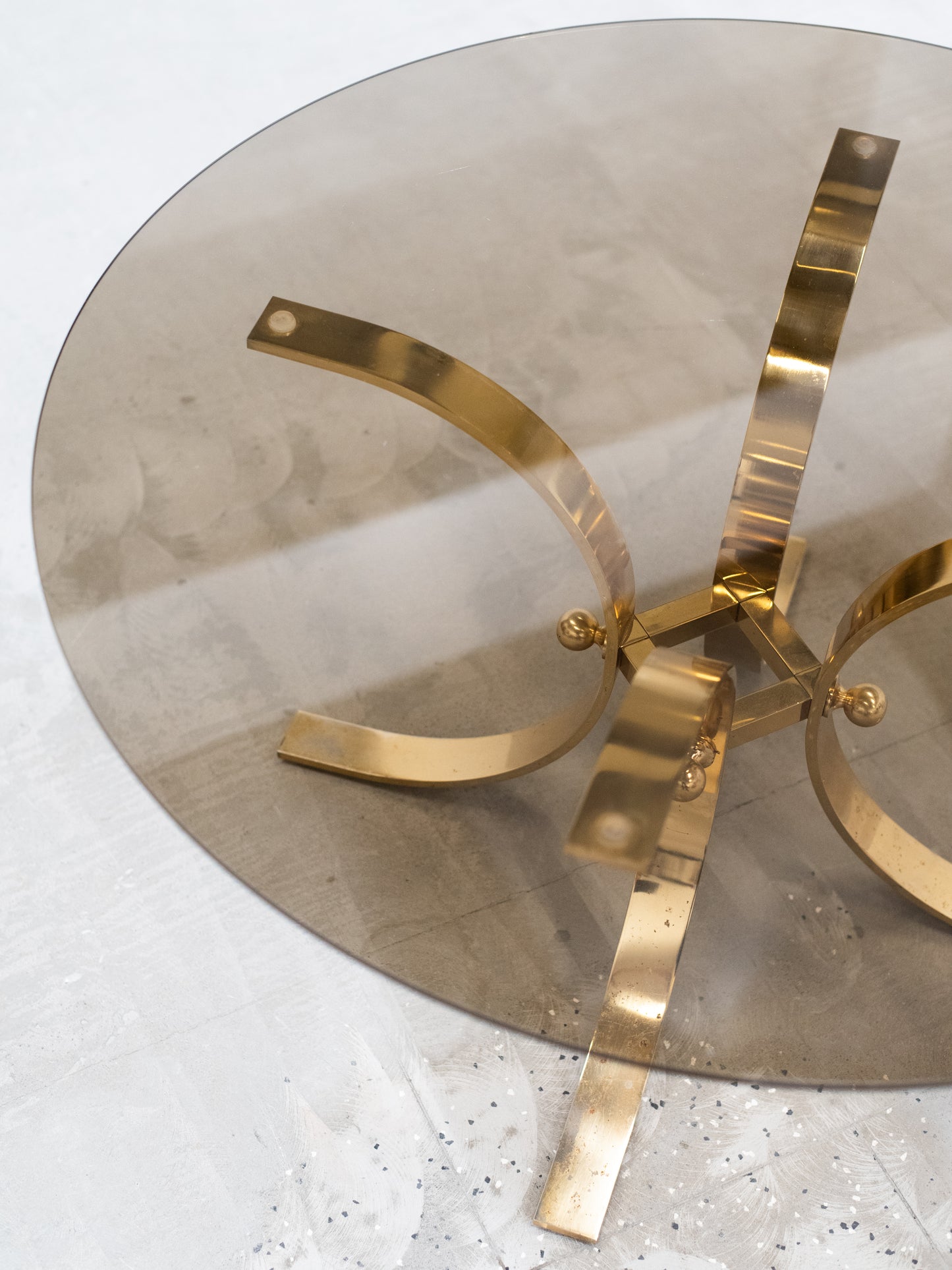 Vintage Brass-Plated Coffee Table with Smoked Glass Top
