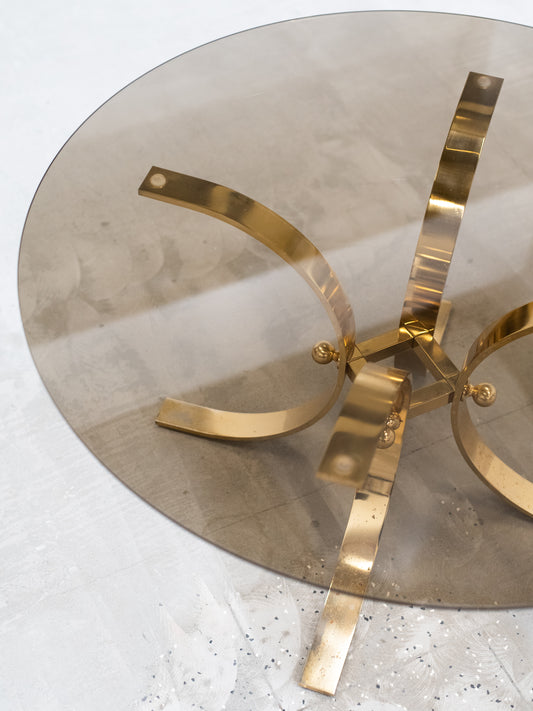 Vintage Brass-Plated Coffee Table with Smoked Glass Top