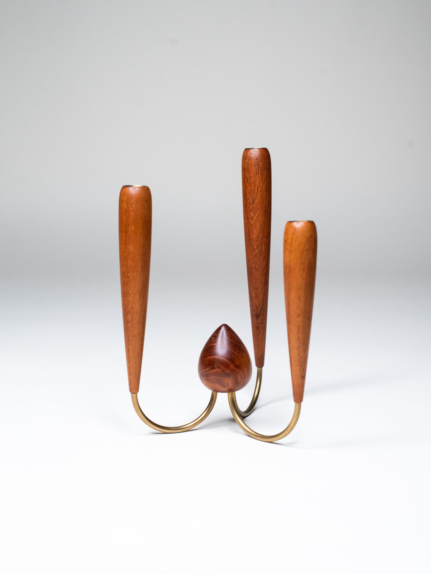 Vintage Teak & Brass Candle Holder - Denmark, 1960s