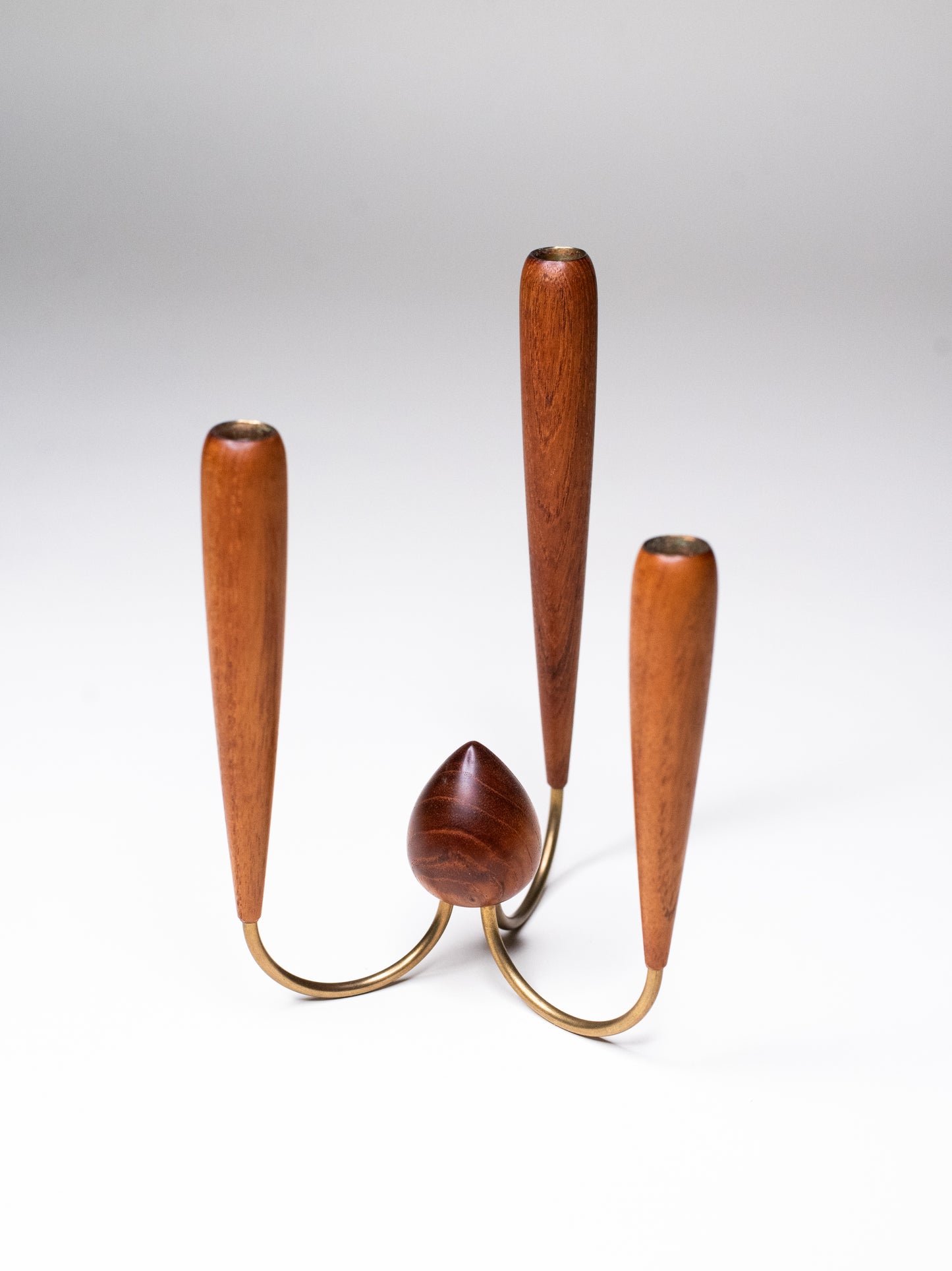 Vintage Teak & Brass Candle Holder - Denmark, 1960s