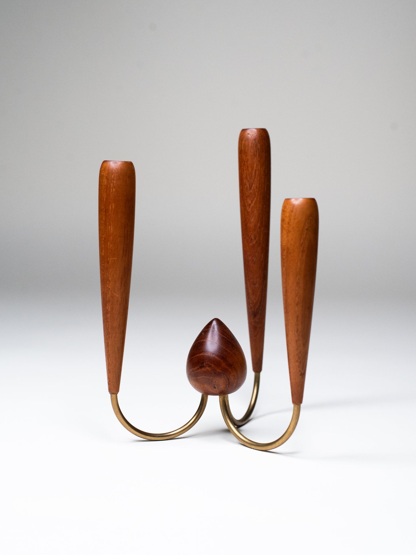 Vintage Teak & Brass Candle Holder - Denmark, 1960s