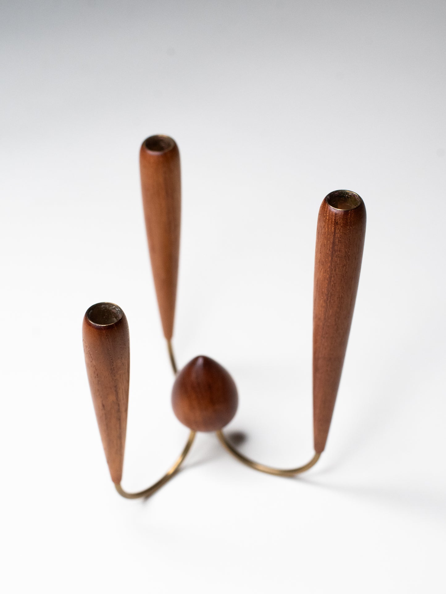 Vintage Teak & Brass Candle Holder - Denmark, 1960s