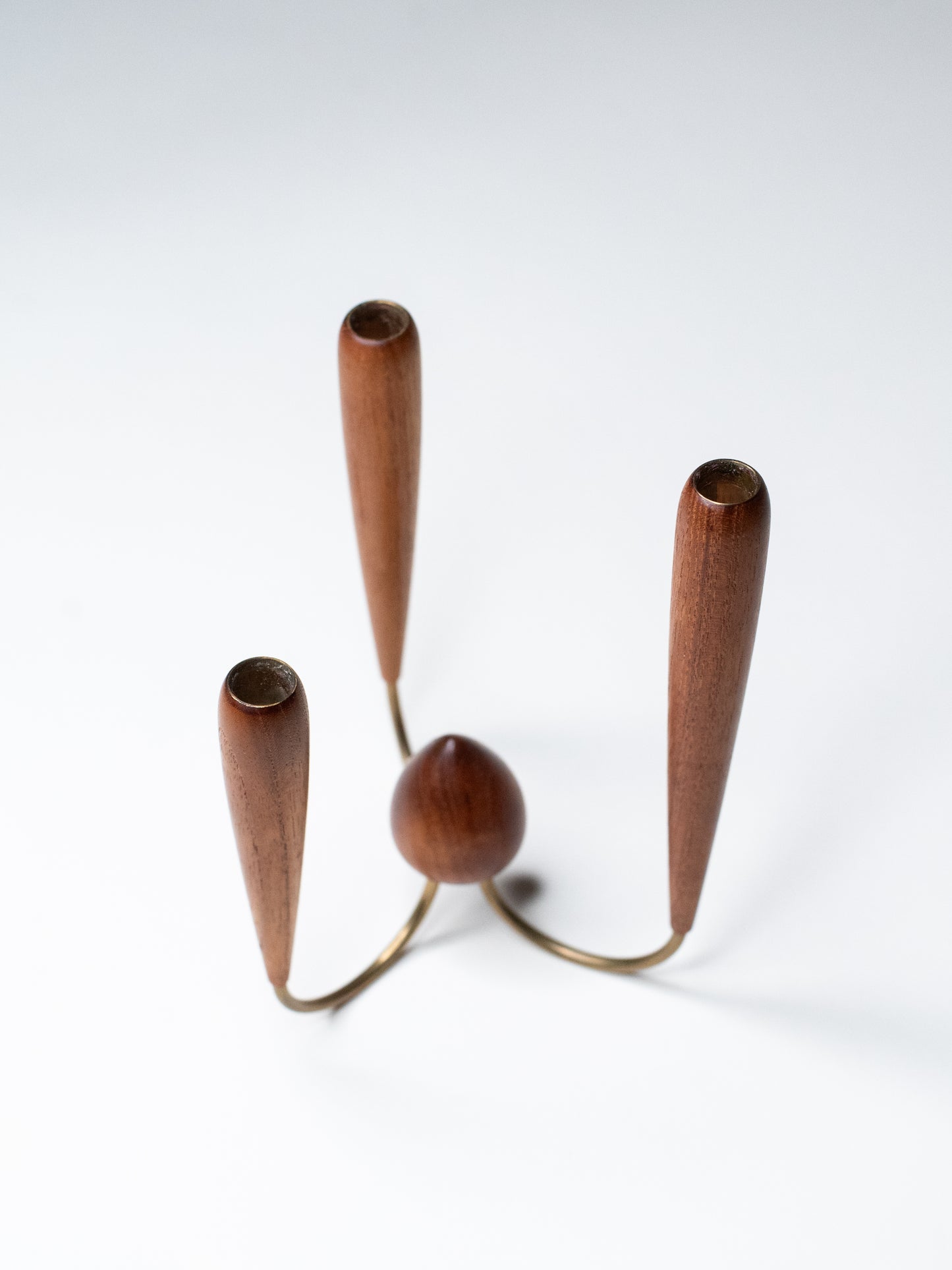 Vintage Teak & Brass Candle Holder - Denmark, 1960s