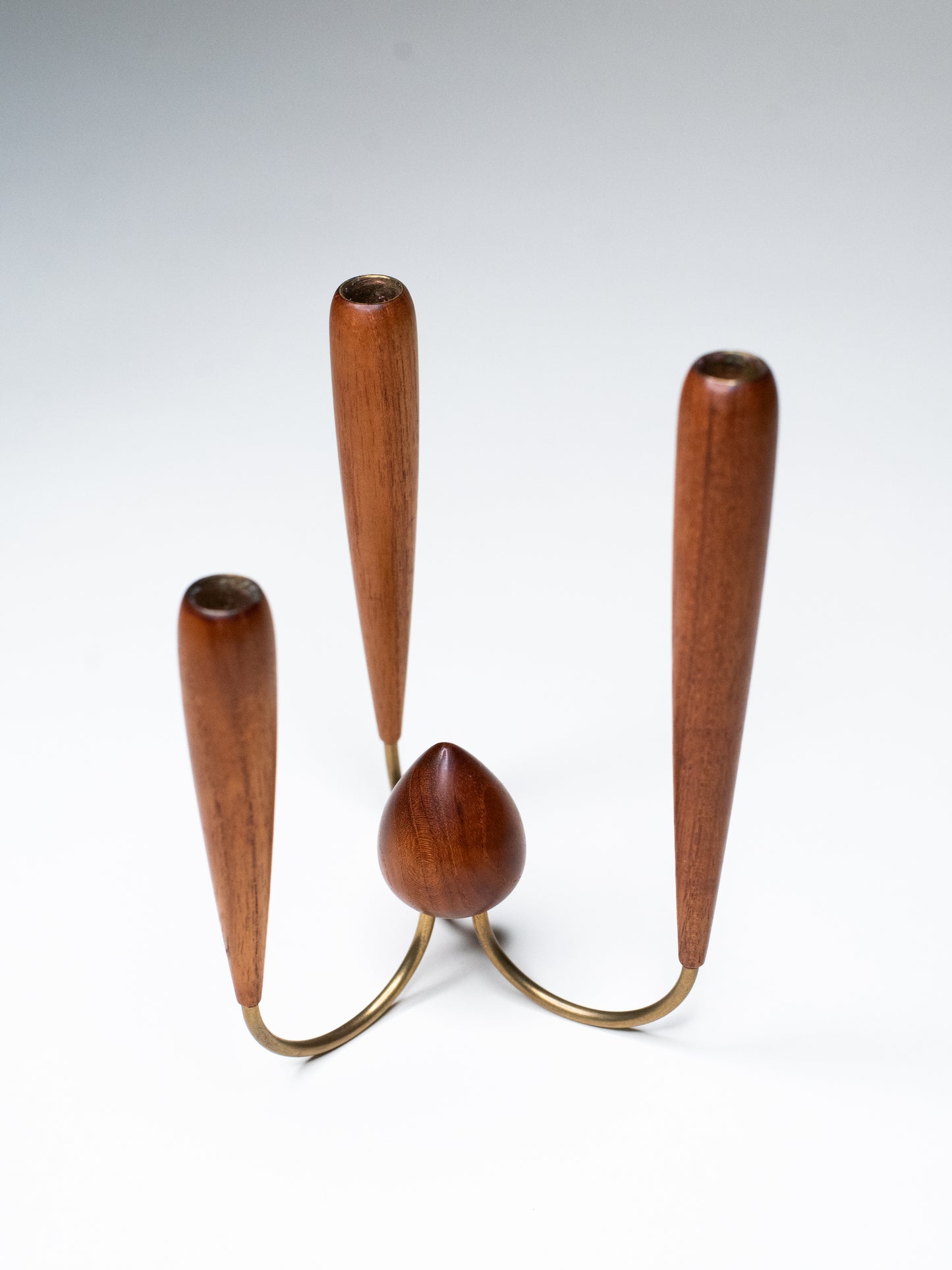 Vintage Teak & Brass Candle Holder - Denmark, 1960s