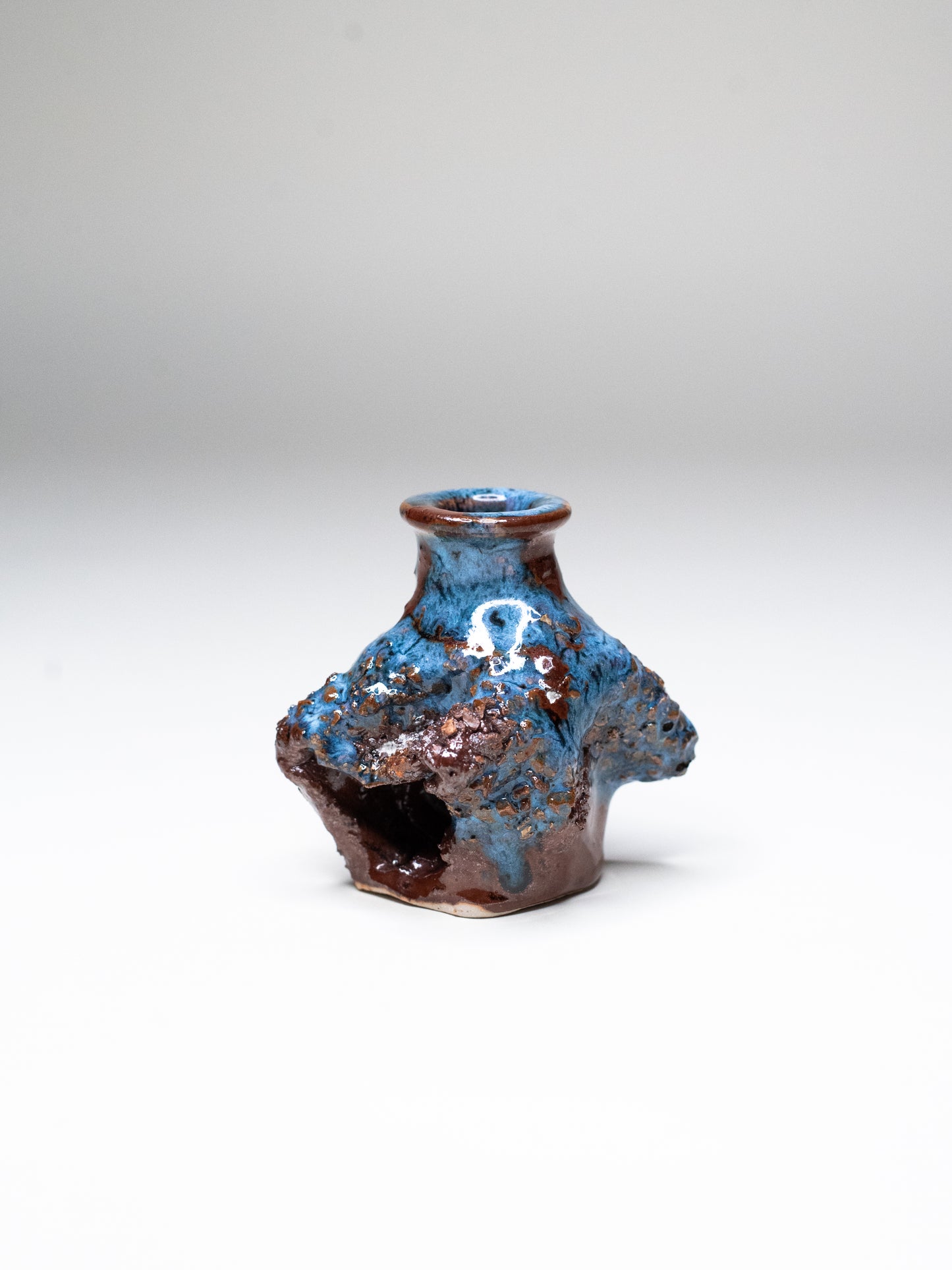 Pentik ‘Kaamoskivi’ Candle Holder in Vivid Brown and Blue - Finland, 1970s