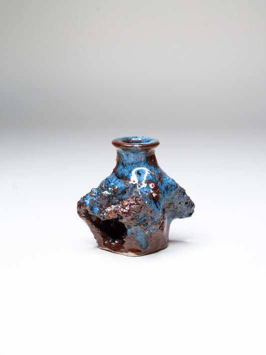 Pentik ‘Kaamoskivi’ Candle Holder in Vivid Brown and Blue - Finland, 1970s