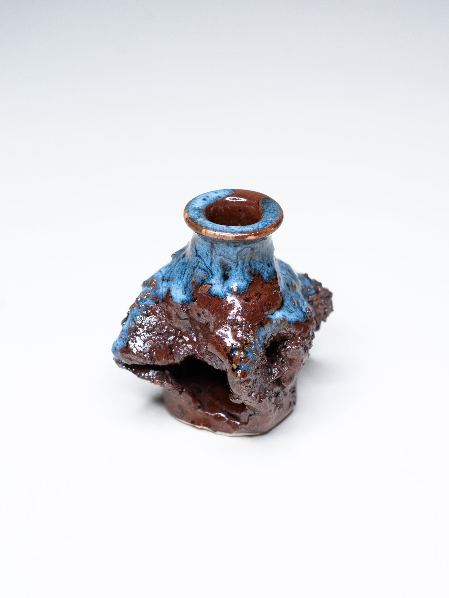 Pentik ‘Kaamoskivi’ Candle Holder in Vivid Brown and Blue - Finland, 1970s