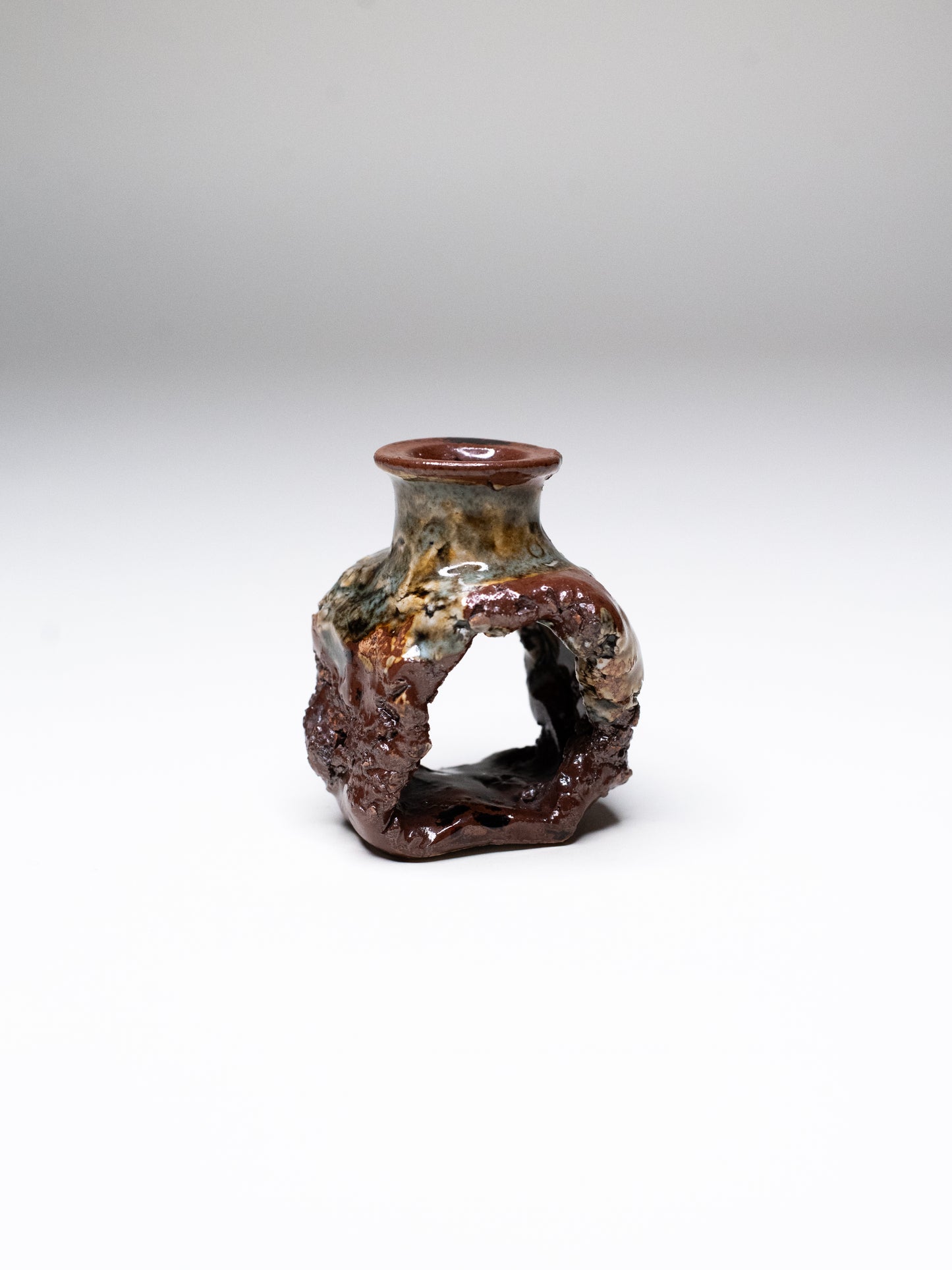 Pentik ‘Kaamoskivi’ Candle Holder in Brown and Blue-Green Tones - Finland, 1970s