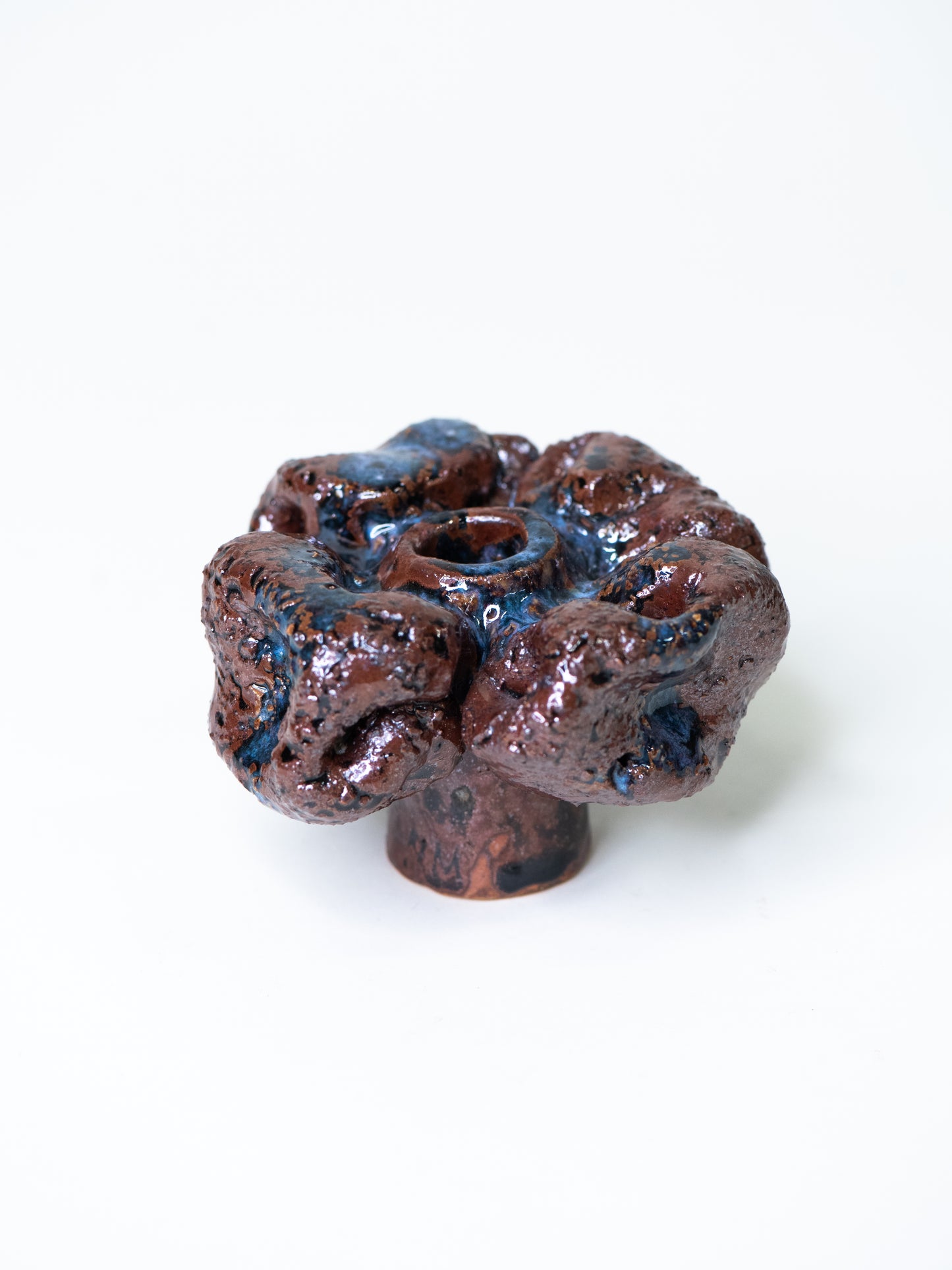 Pentik ‘Kaamoskivi’ Candle Holder in Brown and Blue - Finland, 1970s