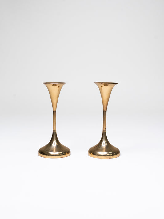 Pair of Vintage Brass Candle Holders by Hyslop - Denmark, 1960s