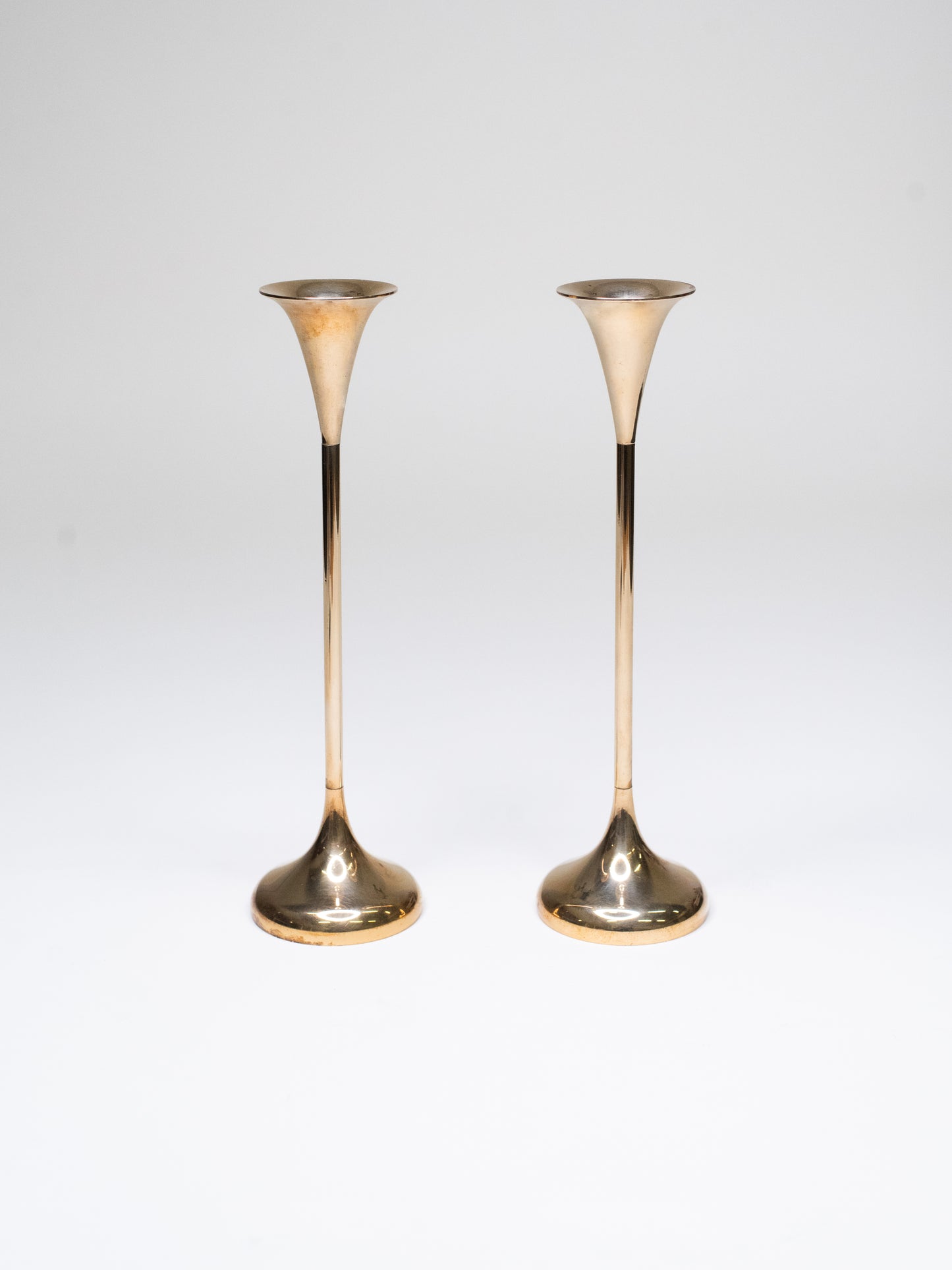 Pair of Tall Vintage Brass Candle Holders by Hyslop – Denmark, 1960s