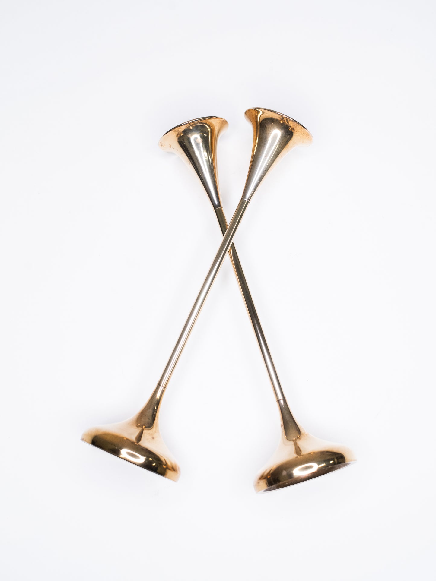 Pair of Tall Vintage Brass Candle Holders by Hyslop – Denmark, 1960s