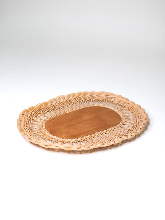 Vintage Woven Rattan Tray - Finland, 1950s