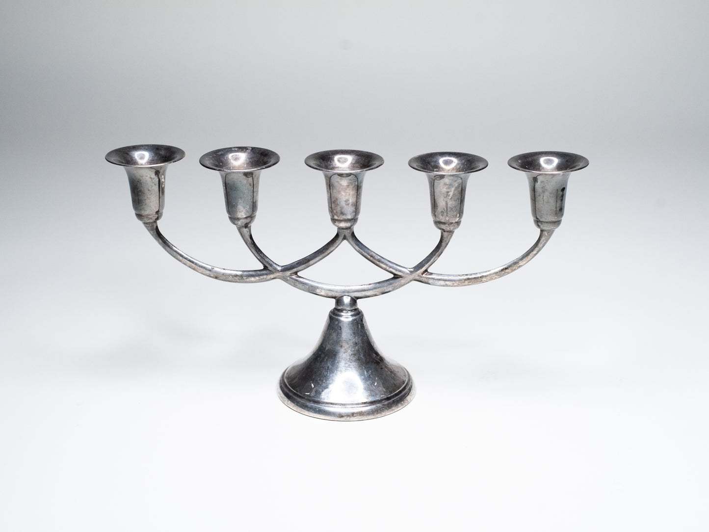 Vintage Scandinavian New Silver Five-Arm Candelabra