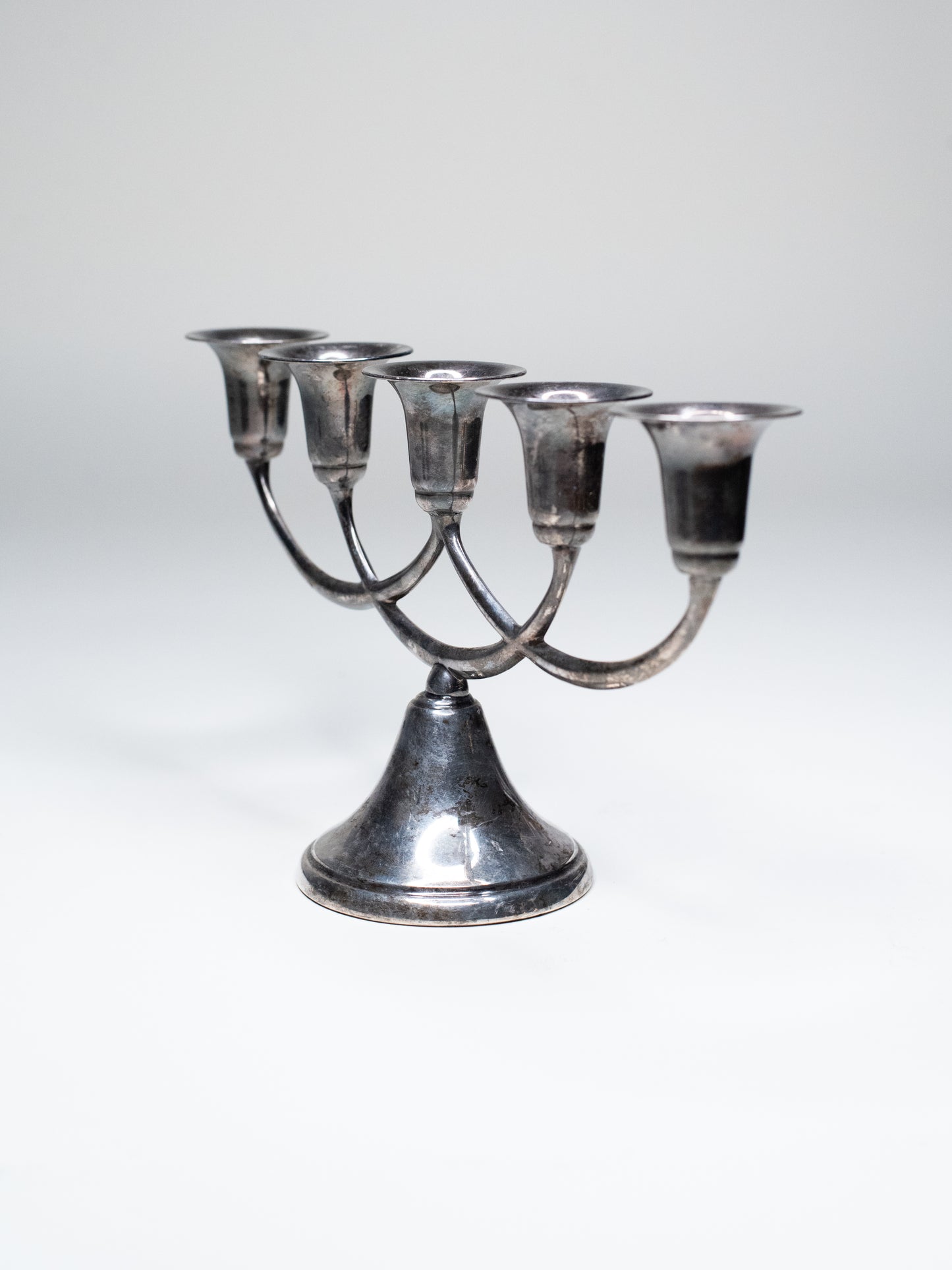 Vintage Scandinavian New Silver Five-Arm Candelabra