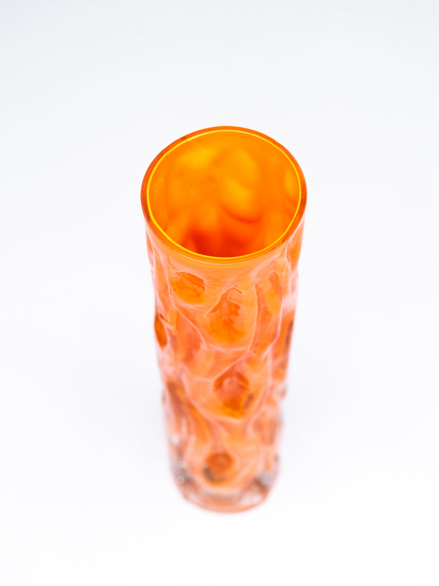 Vintage Textured Vase in Orange Cased Glass