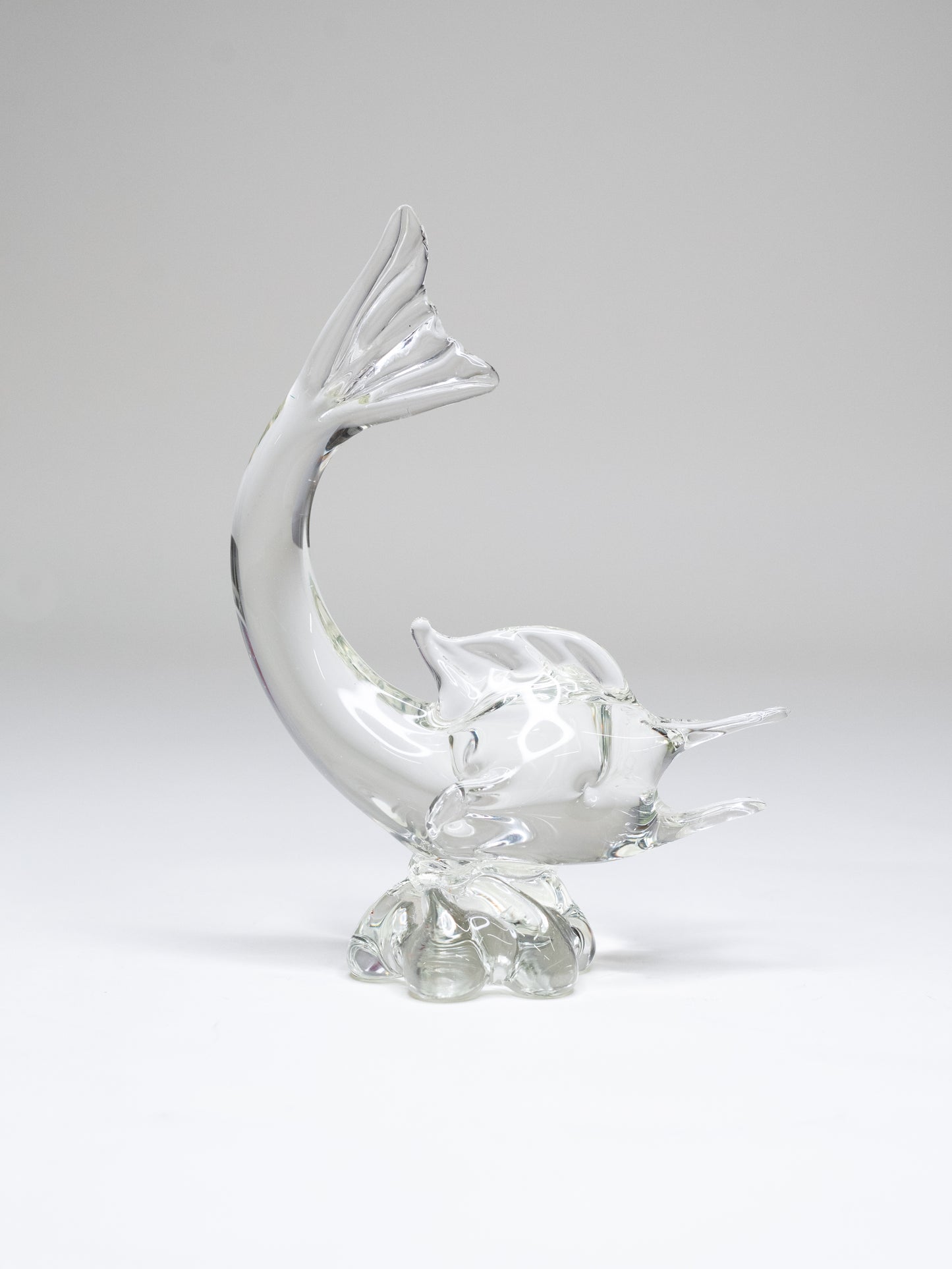 Vintage Clear Glass Fish Sculpture in Murano Style