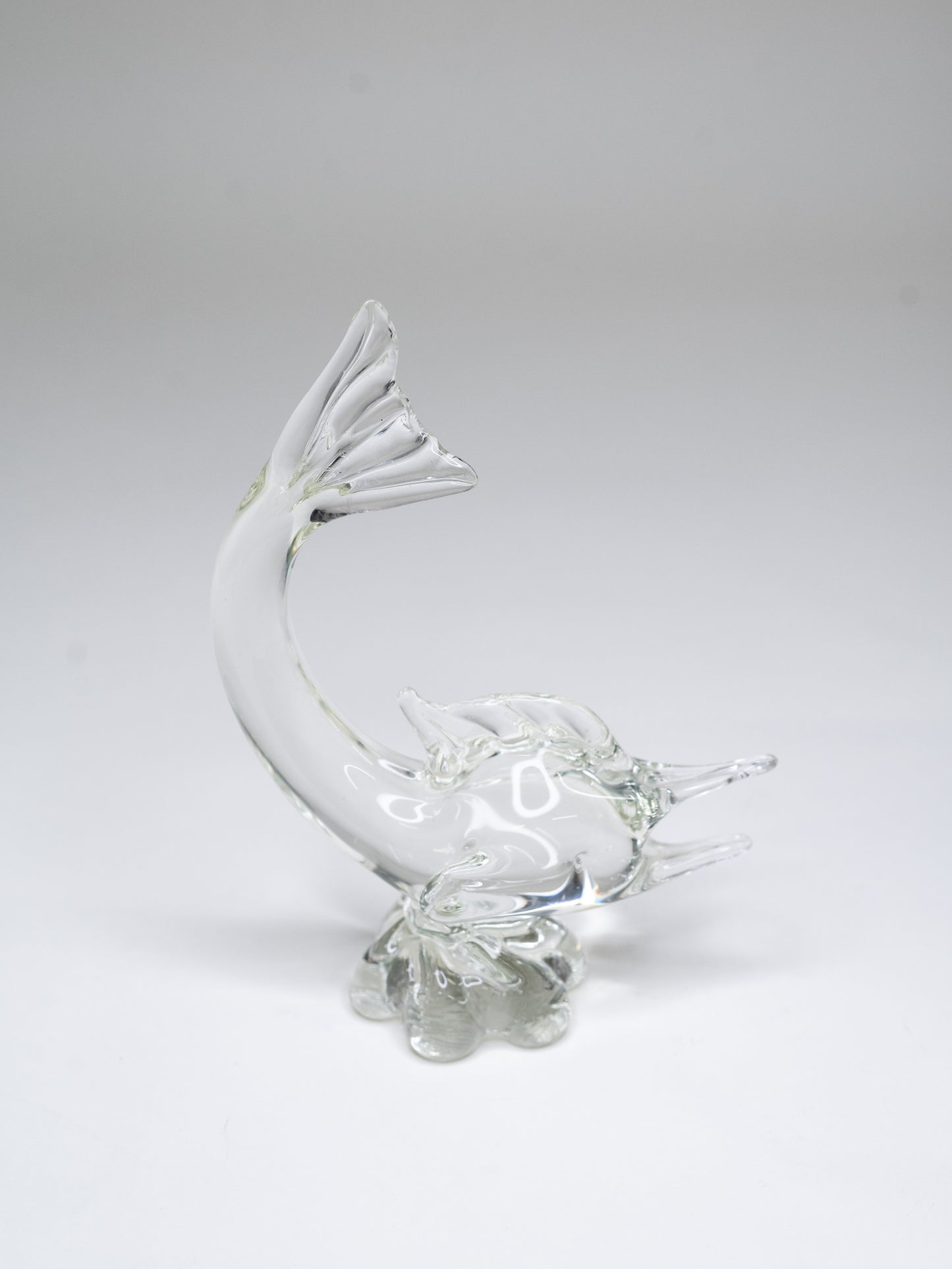 Vintage Clear Glass Fish Sculpture in Murano Style