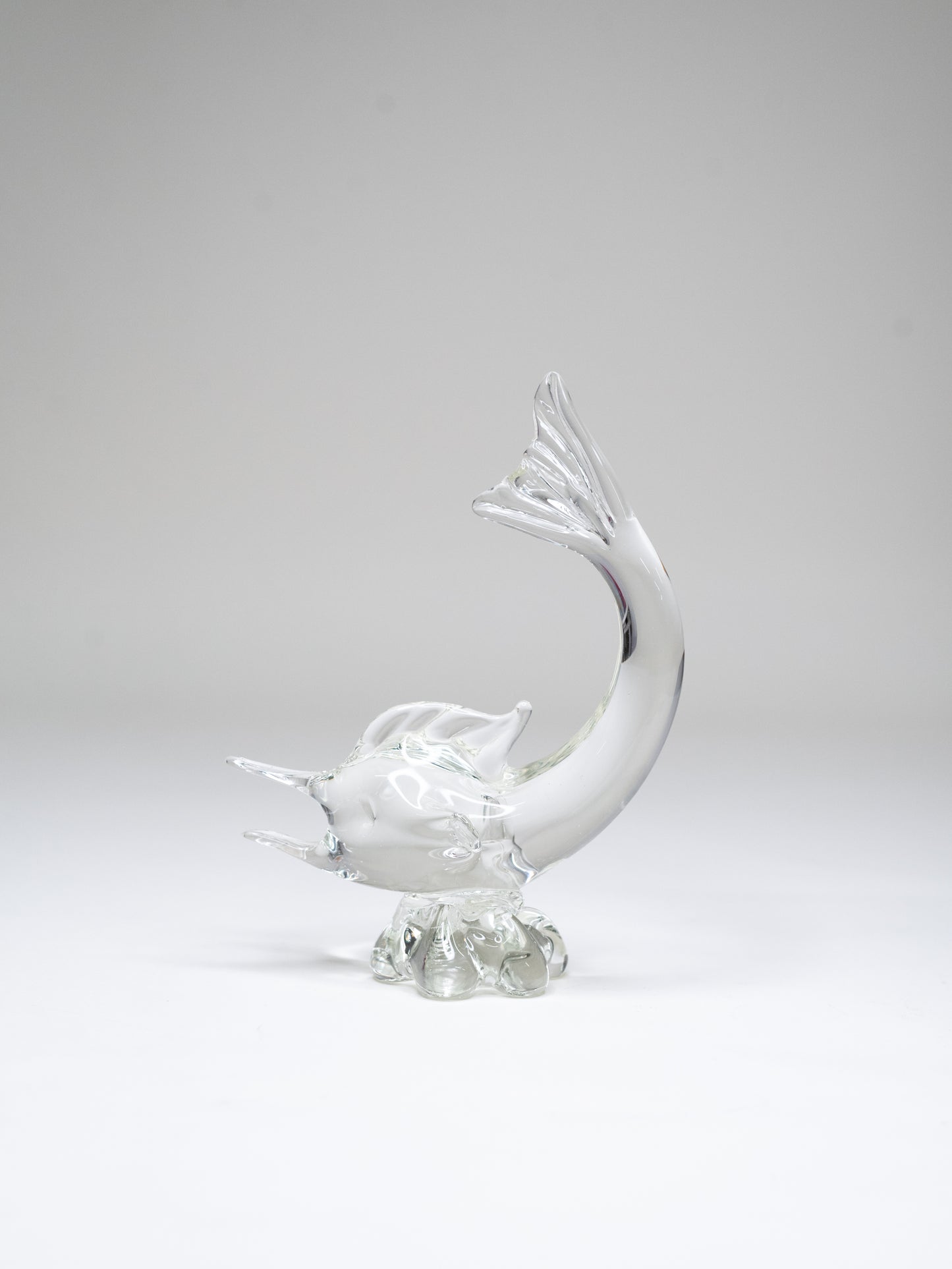 Vintage Clear Glass Fish Sculpture in Murano Style