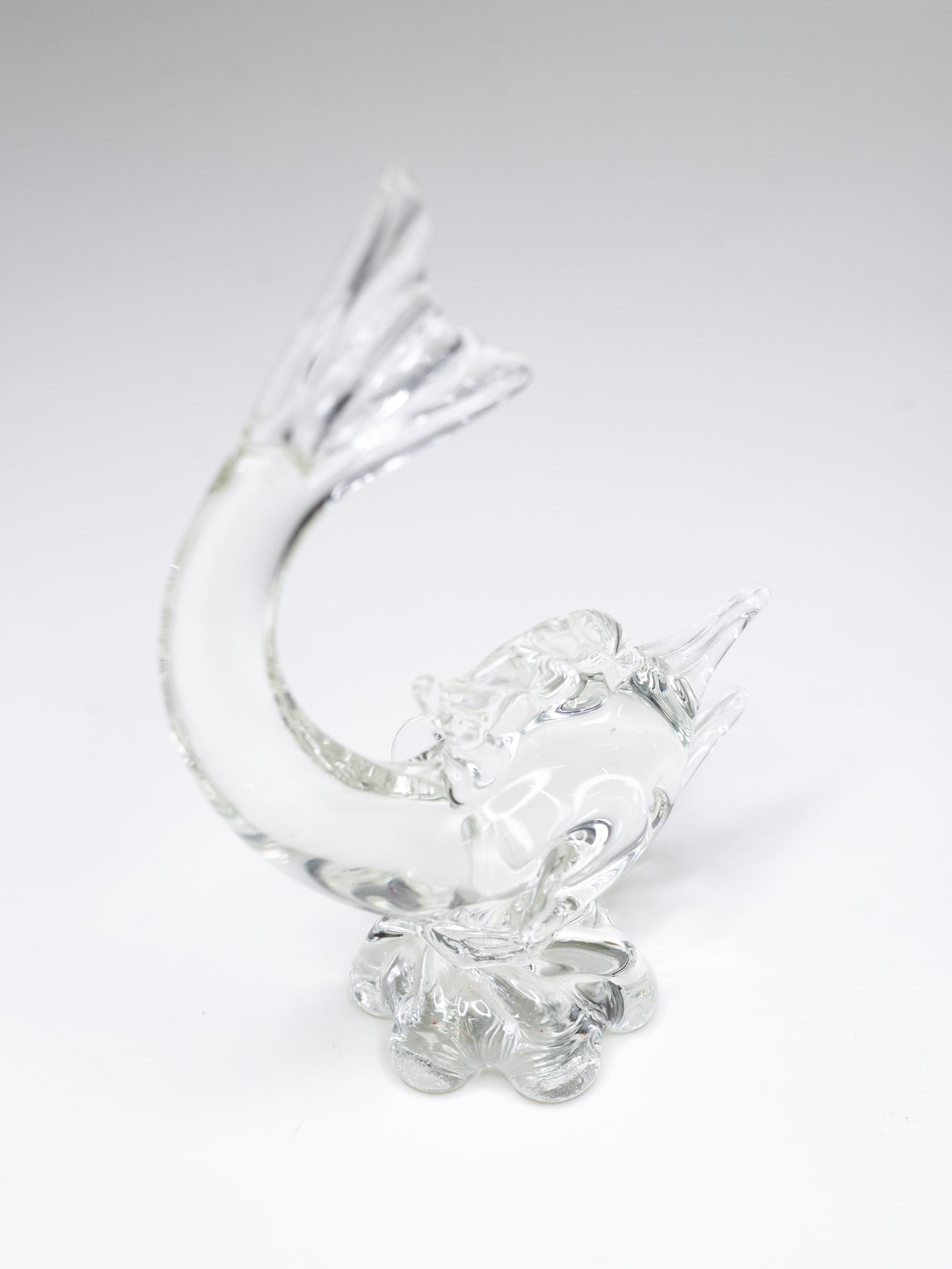 Vintage Clear Glass Fish Sculpture in Murano Style