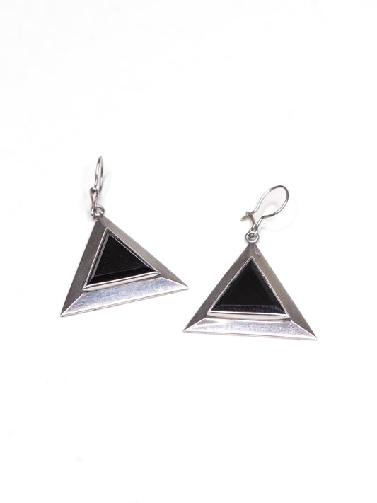 Vintage Geometric Silver & Onyx Earrings