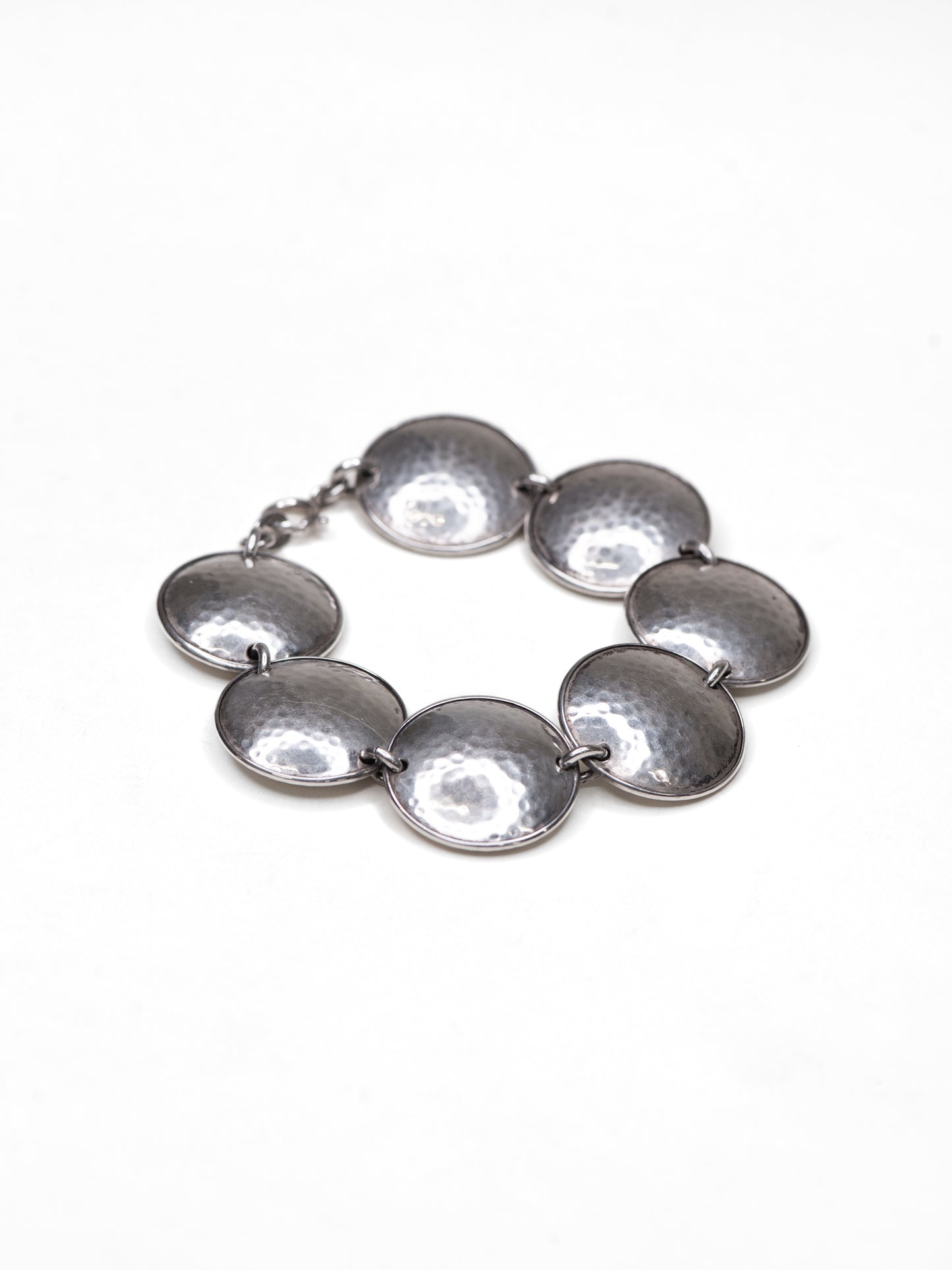 Hammered Disc Silver Bracelet - Sweden, Mid-Century