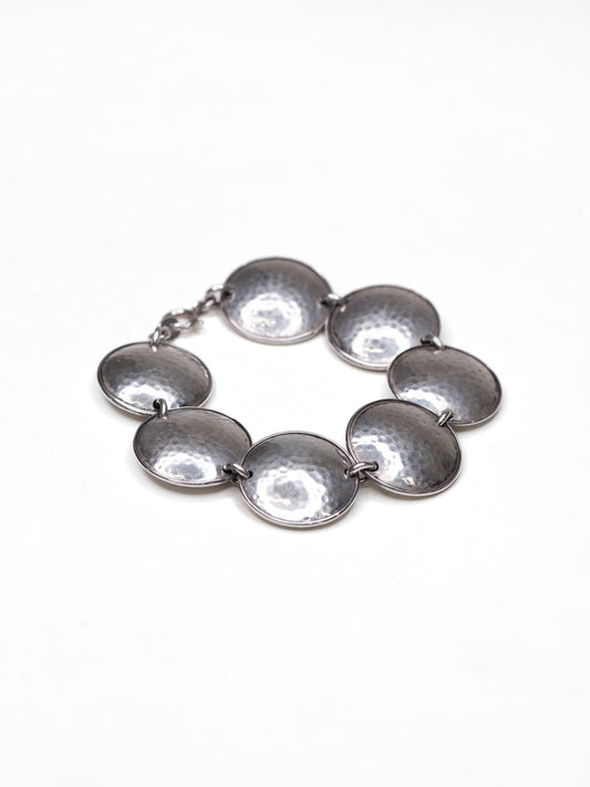 Hammered Disc Silver Bracelet - Sweden, Mid-Century