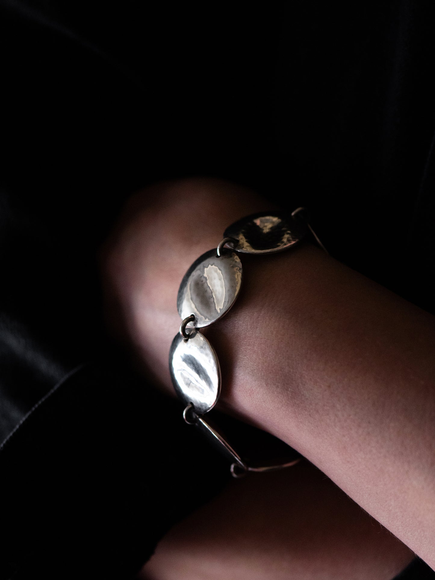 Hammered Disc Silver Bracelet - Sweden, Mid-Century